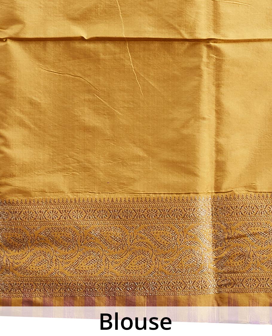 Pothys Blue jacquard banaras silk saree with self paisleys design border - view 4