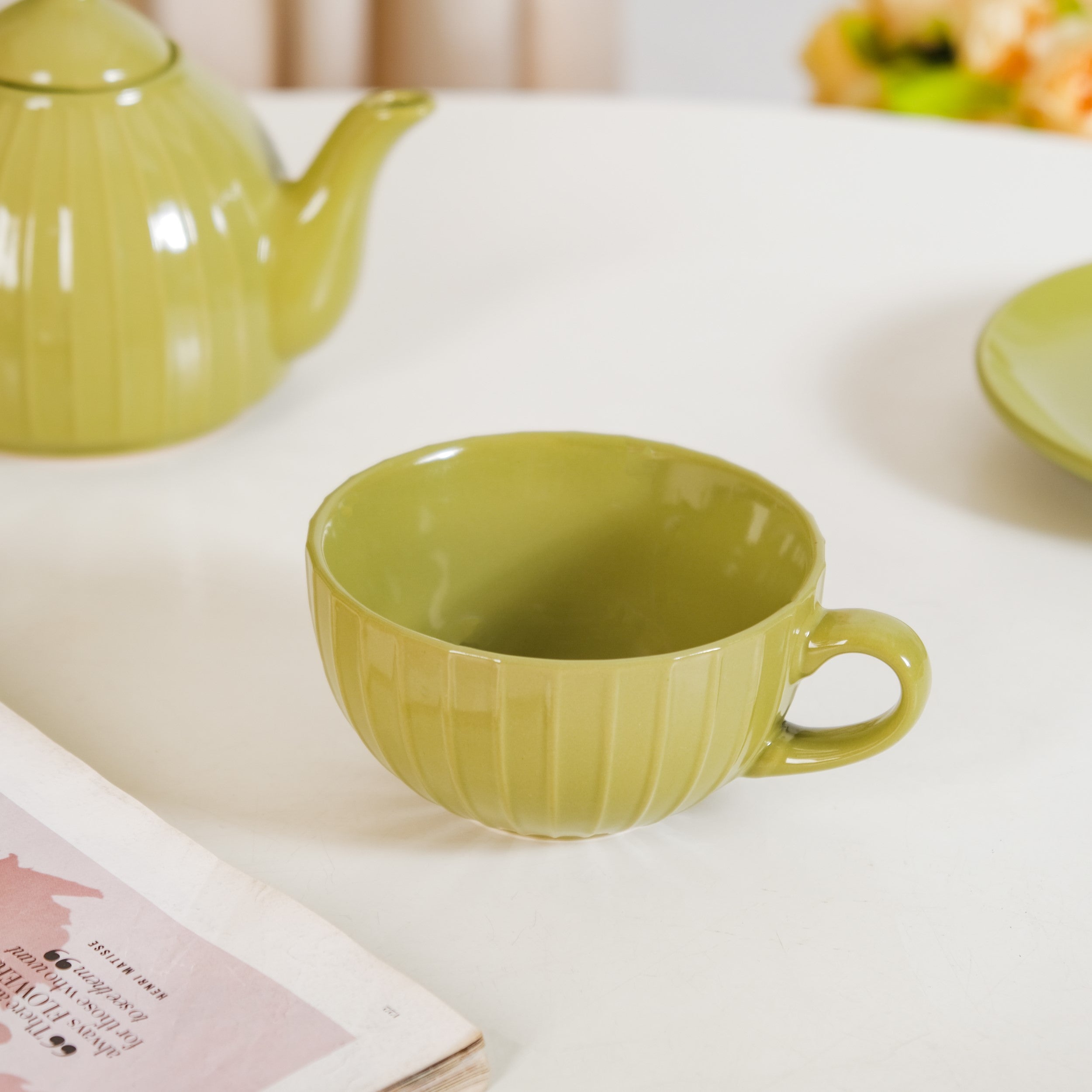 Nestasia Stackable Ambrosia Teapot And Cup With Saucer Olive Green - view 8