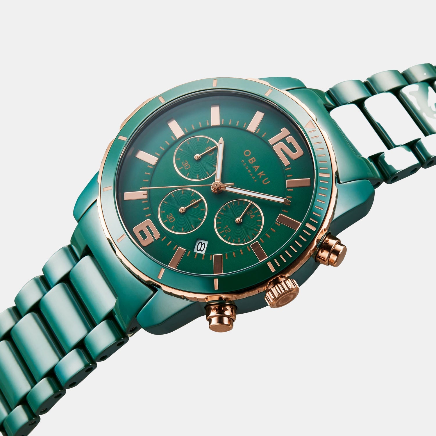 Obaku Falk Men Quartz Green Dial Chronograph Ceramic Watch V278GCEECE - view 2