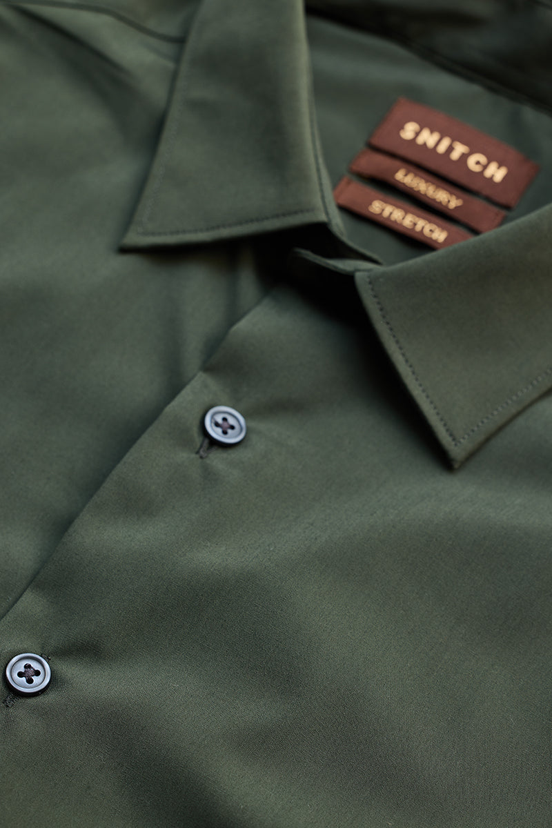 SNITCH Olive Slim Fit Stretch Shirt - view 2