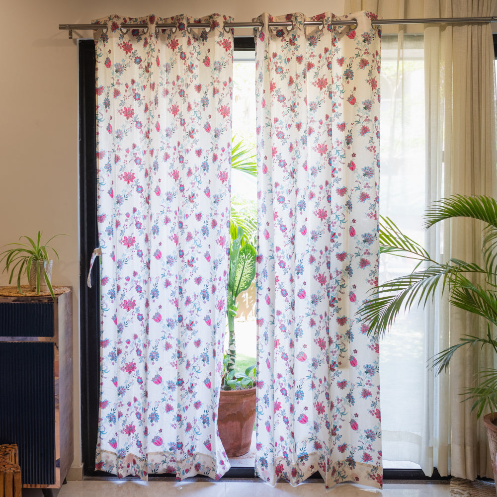 Urban Space -Home Furnishing Store 100% Cotton, room darkening ethnic curtains, Pack of 2 Curtains - Passion flower pink - view 5