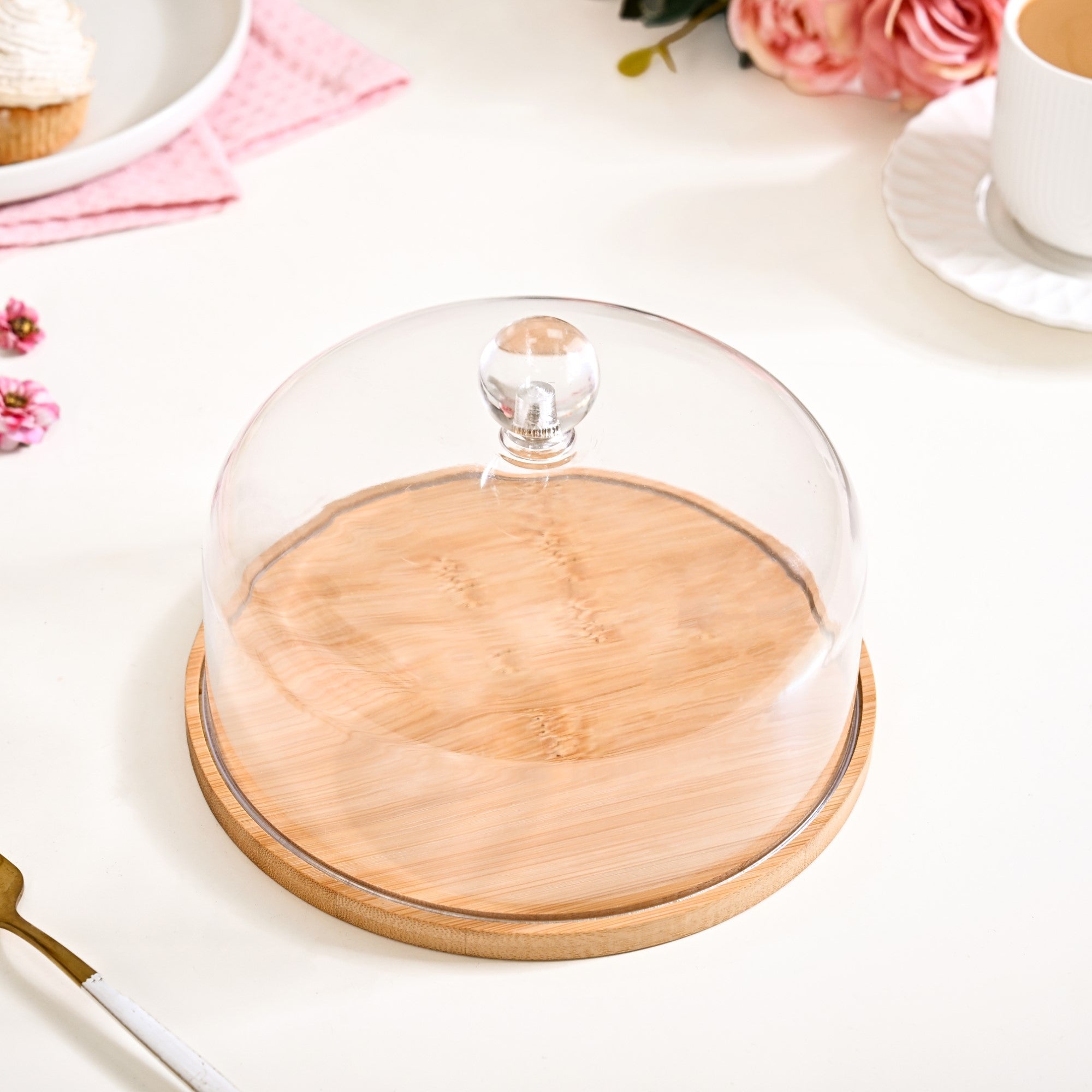 Nestasia Wooden Cake Stand With Transparent Cloche 17cm
