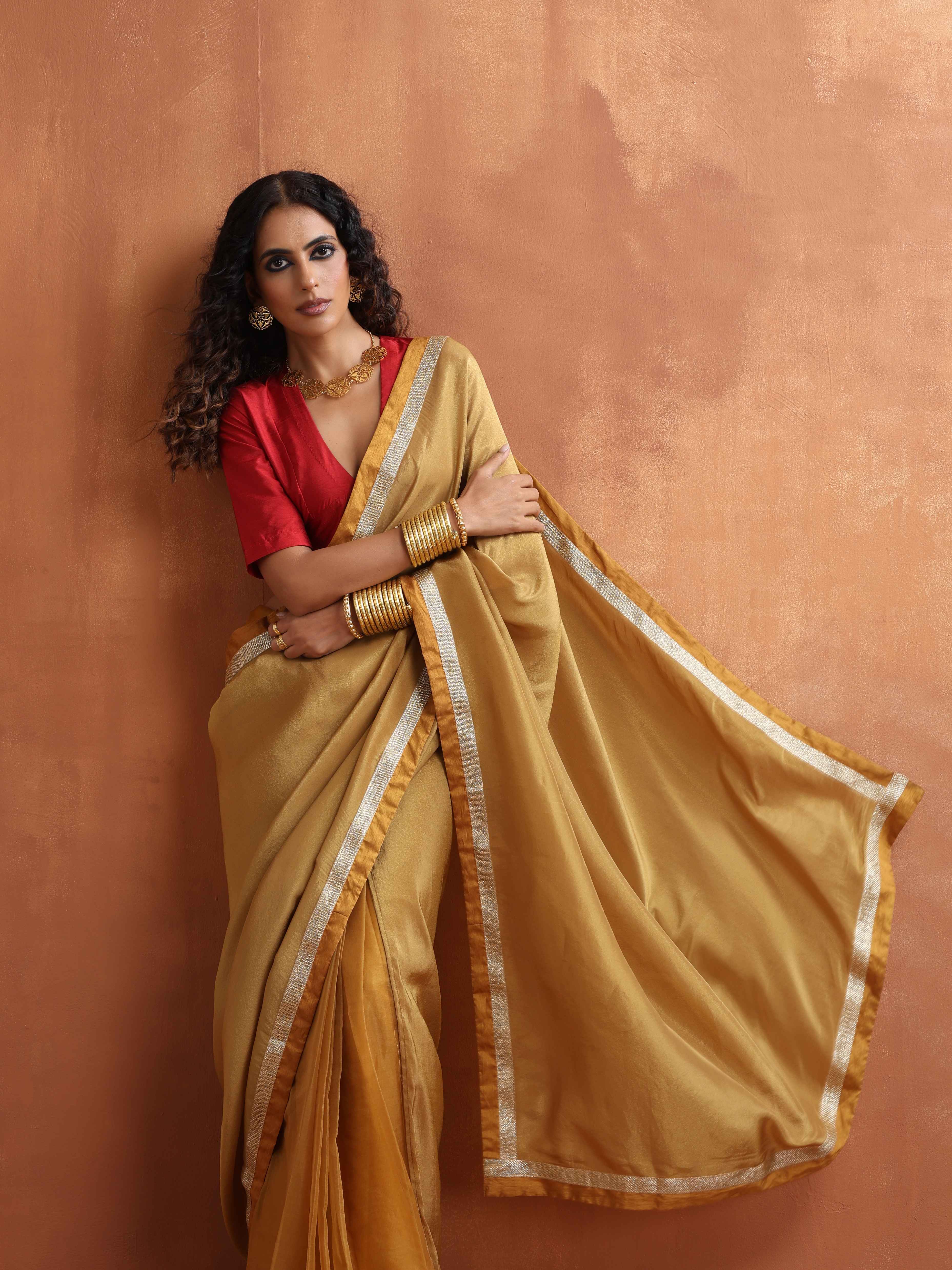 trueBrowns Gold Tissue Ready To Wear Saree – Women's - view 4