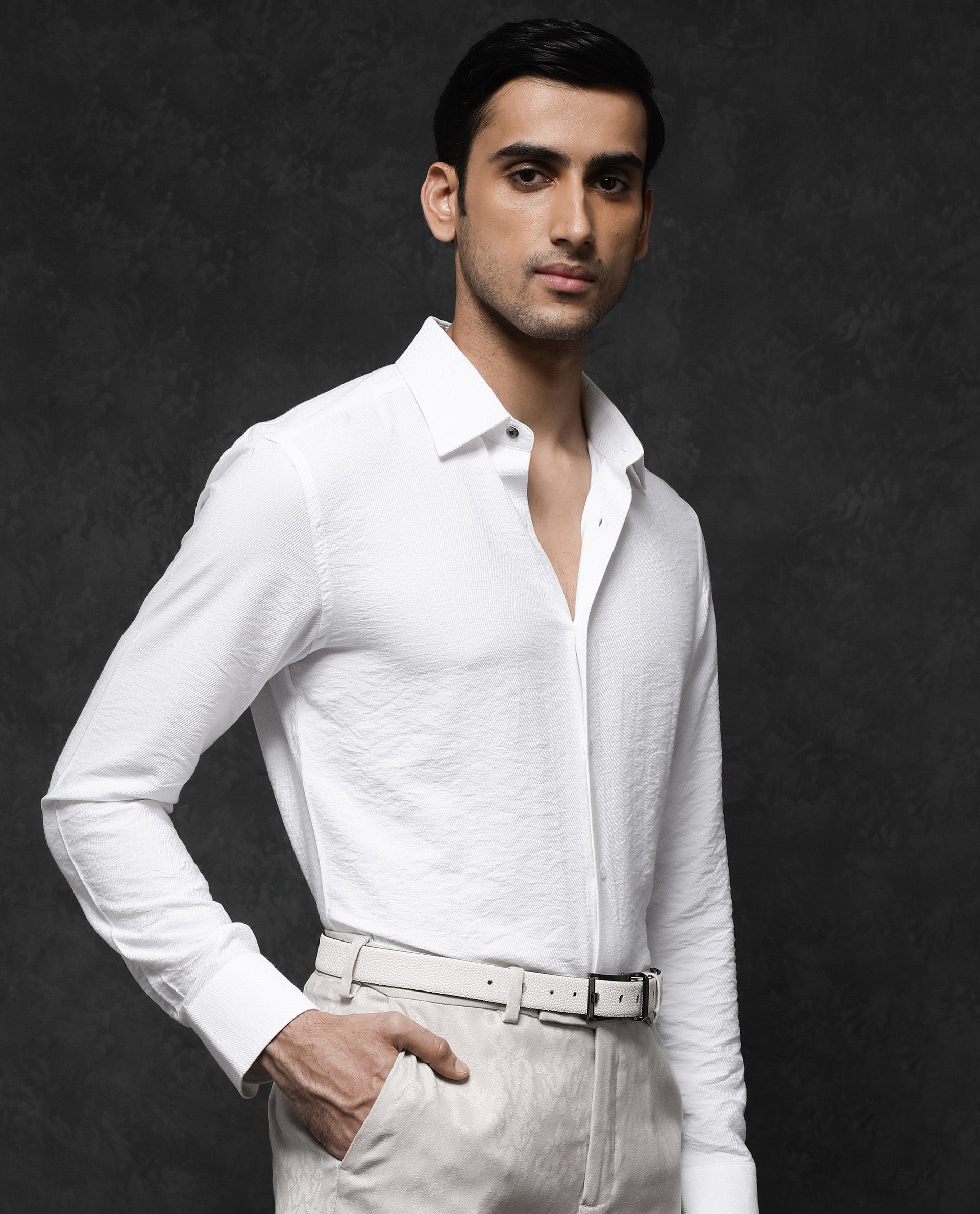 Rare Rabbit Mens Esty White Viscose Nylon Fabric Full Sleeve Solid Twill Formal Shirt - view 7