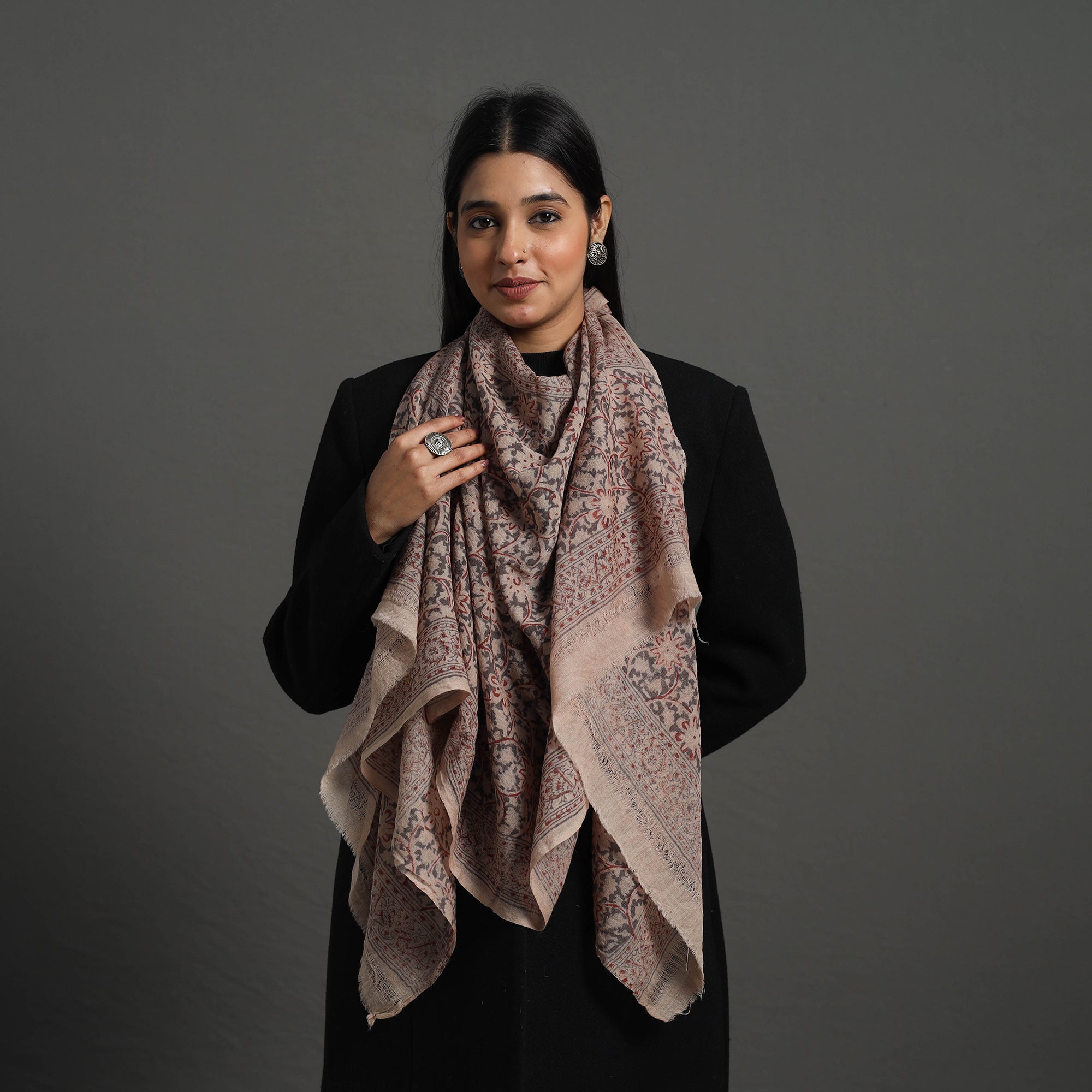 PITCHUKA SRINIVAS KALAMKARI PEDANA Brown - Block Print Pedana Kalamkari Wool Stole 36 - view 2