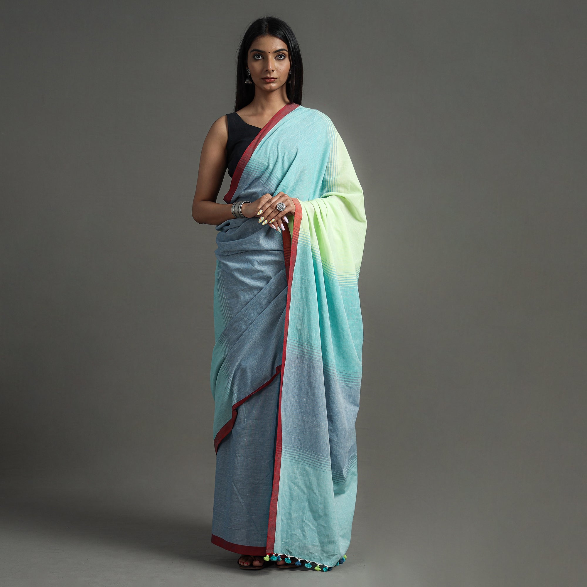 SASHA Blue - Begampuri Handloom Cotton Saree – Women's
