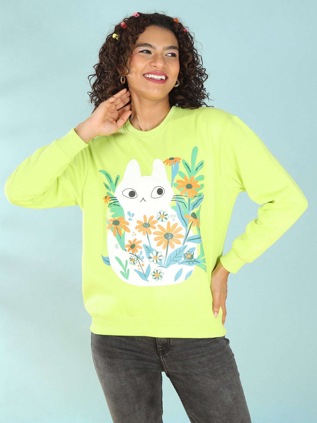 Freehand By The Indian Garage Co Women's Printed Regular Fit Sweatshirt