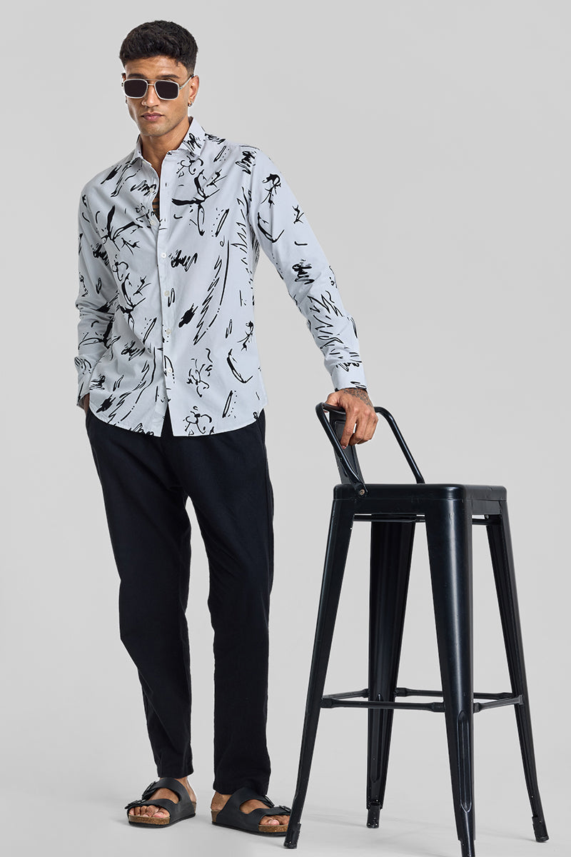 SNITCH White Abstract Slim Fit Shirt - view 3