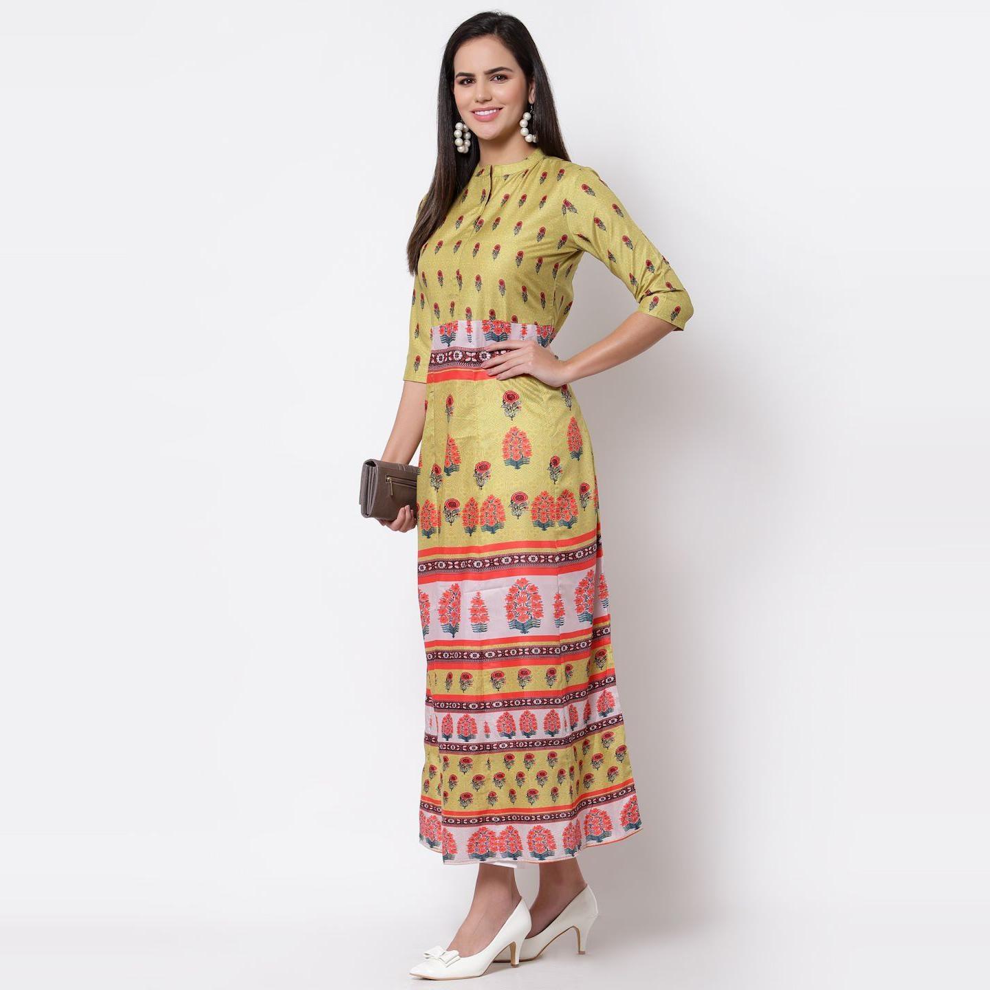 Peachmode Multicoilored Cotton Printed 3/4 Sleeve Mandarin Neck Casual Dress - view 7