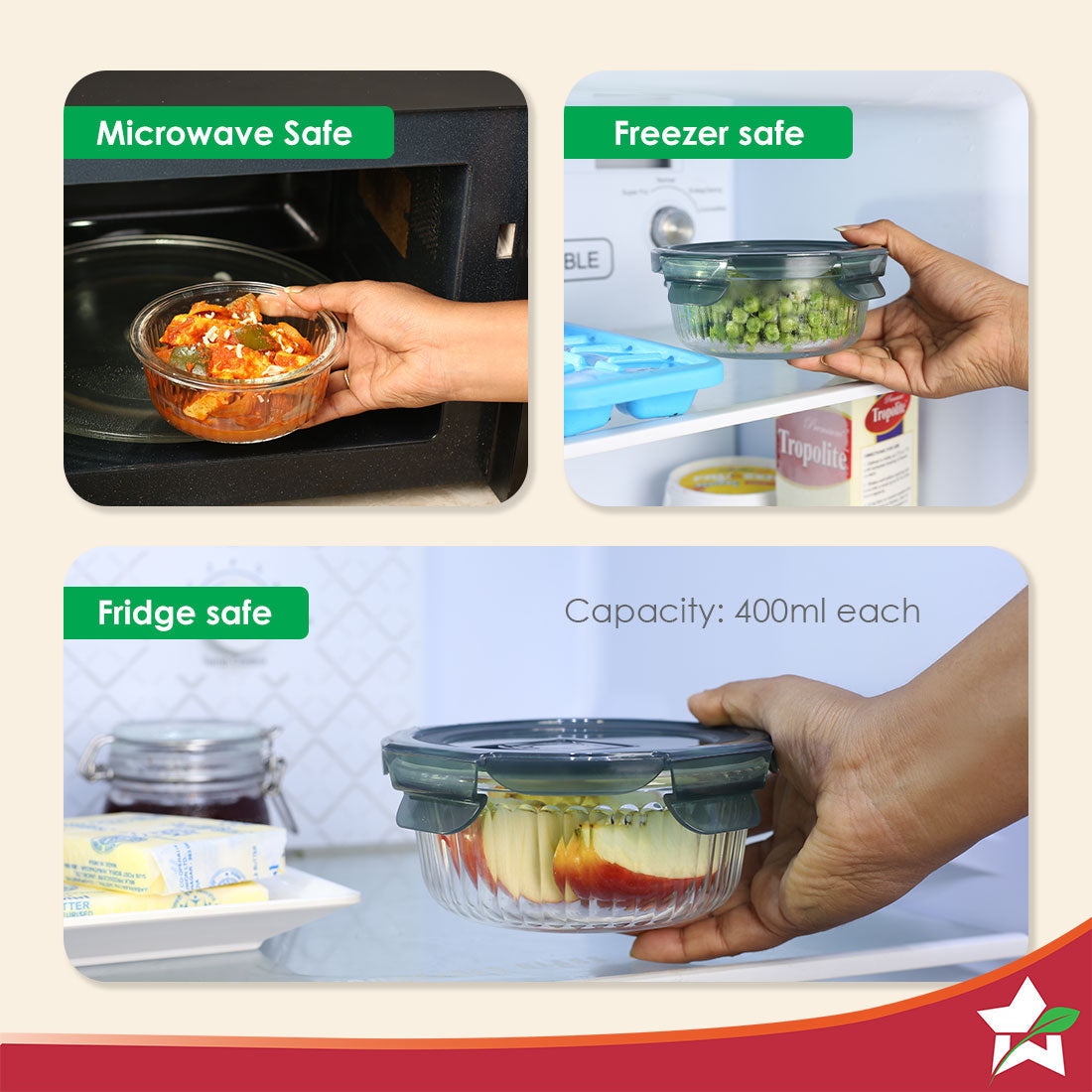 Wonderchef Verona Lunch Box Set of 2 | 400ml Borosilicate Glass. - view 5