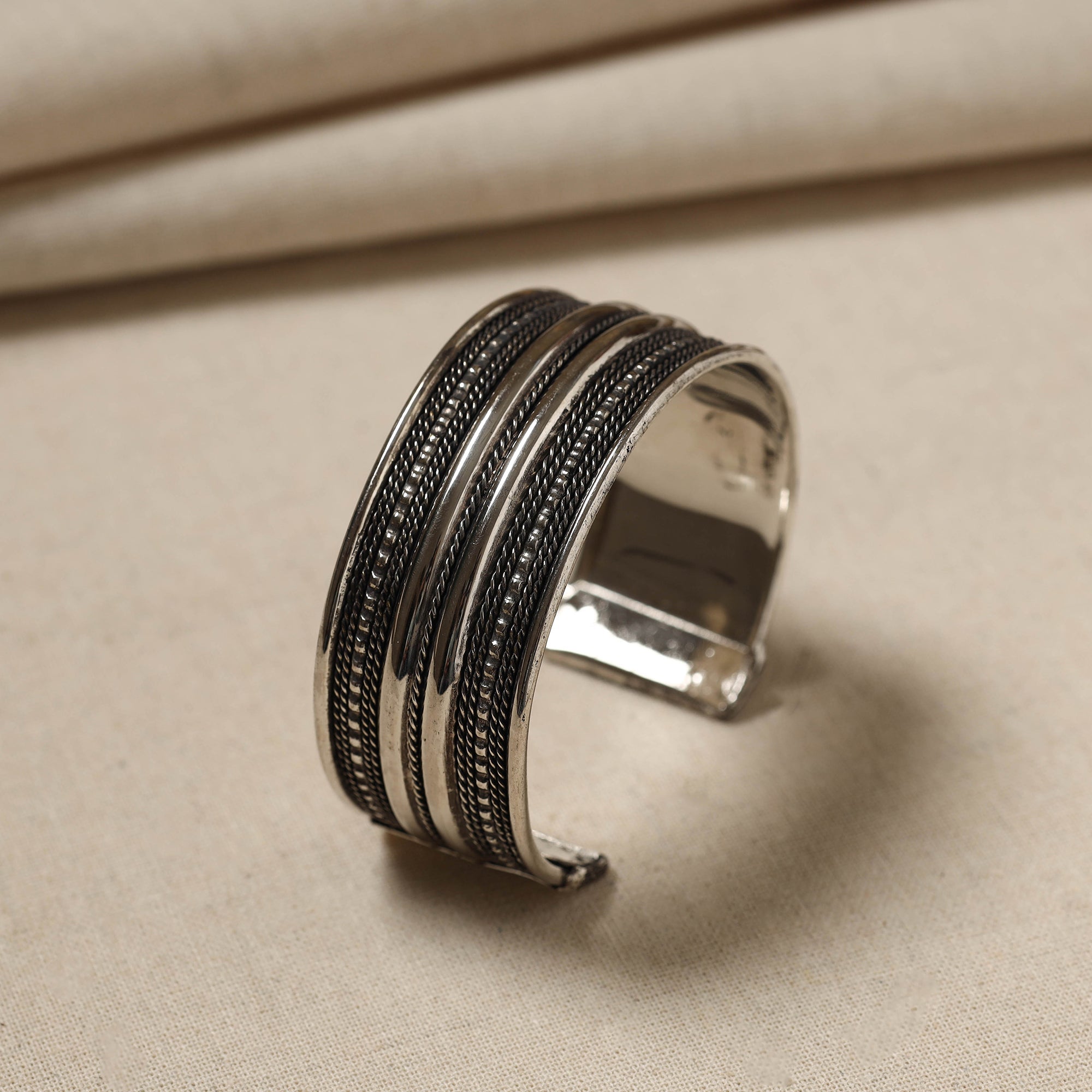 WHITE RIVER STORIES Antique Finish Oxidised German Silver Bangle / Cuff Bracelet (Adjustable) - view 2