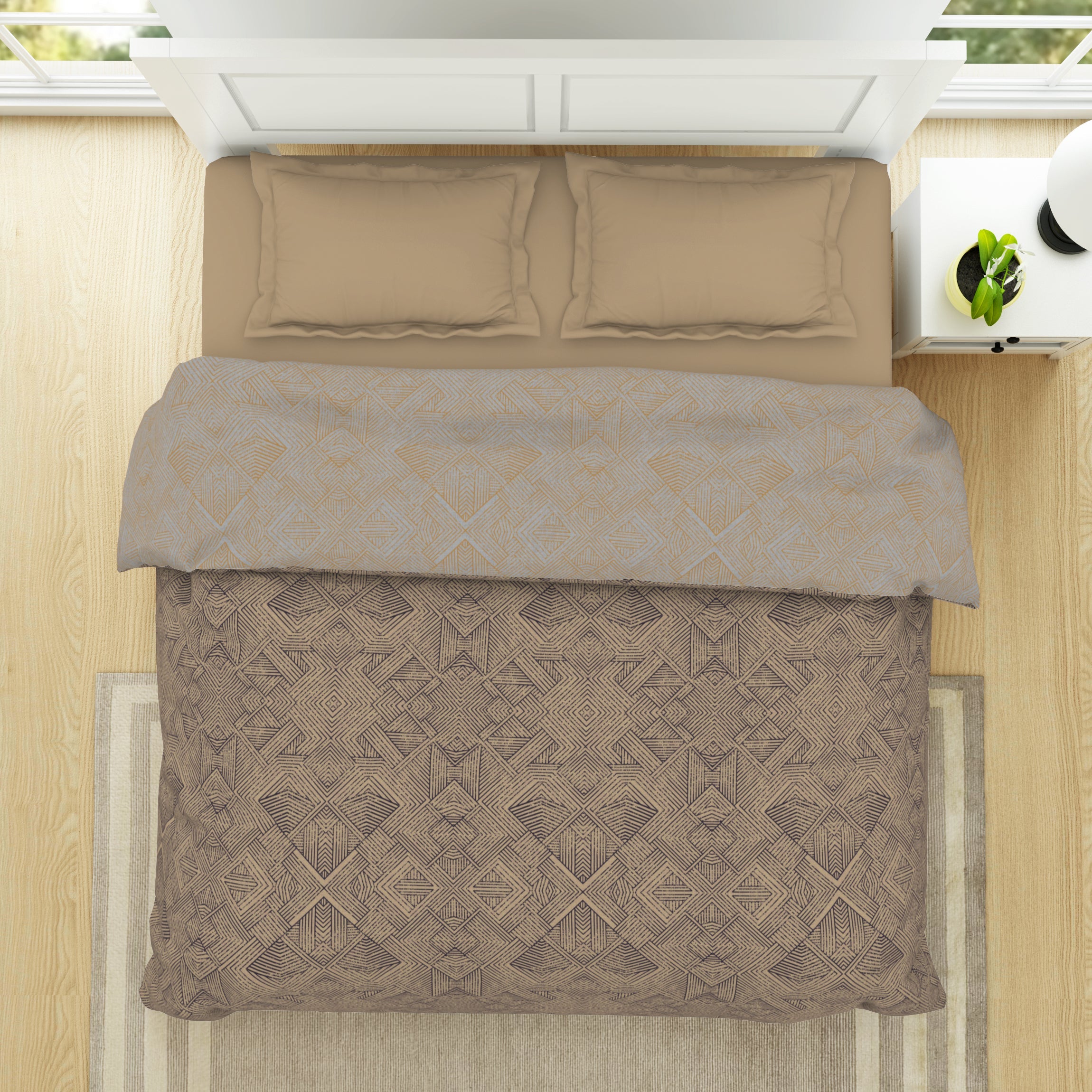 Spaces India Geometric Sand - Brown 100% Cotton Shell Double Quilt / AC Comforter - Geospace By Spaces - view 3