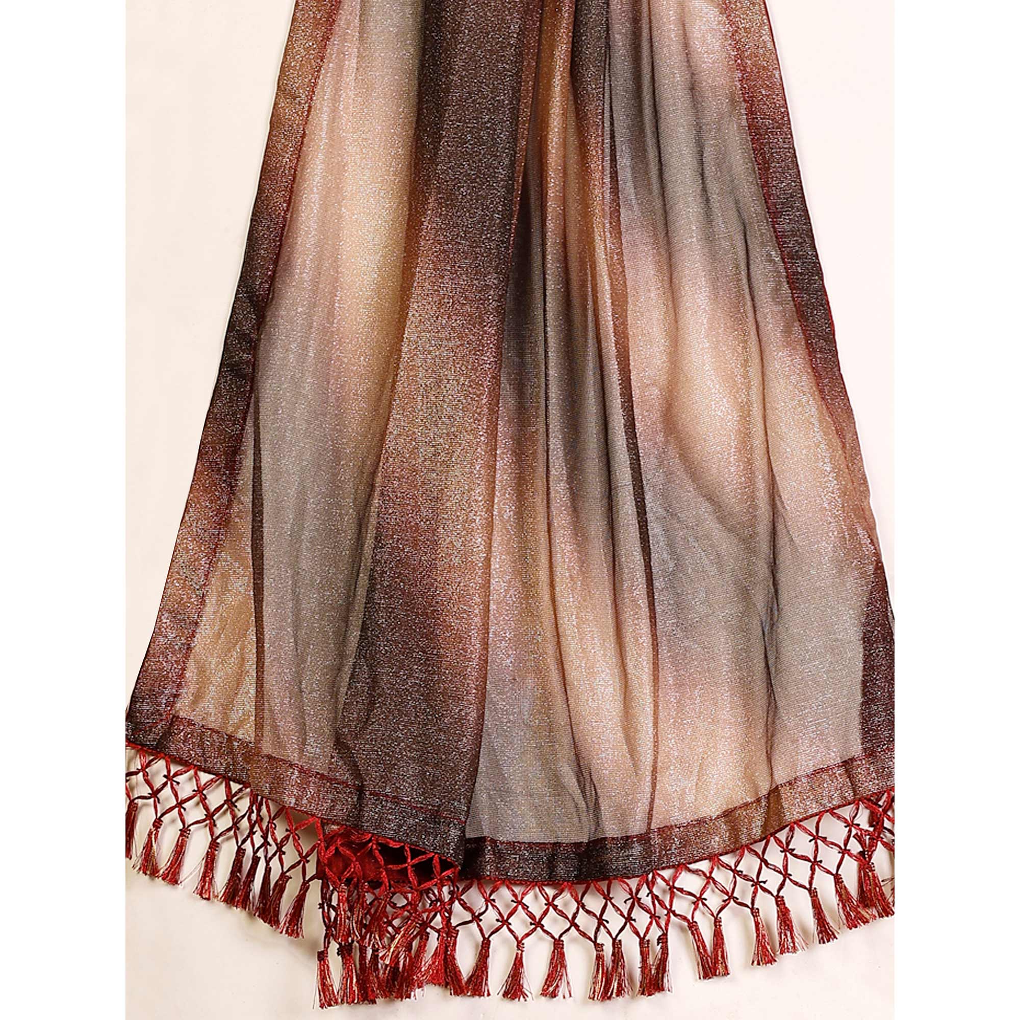 Peachmode Seller Brown Ombre Printed Lycra Ready To Wear Saree - view 9
