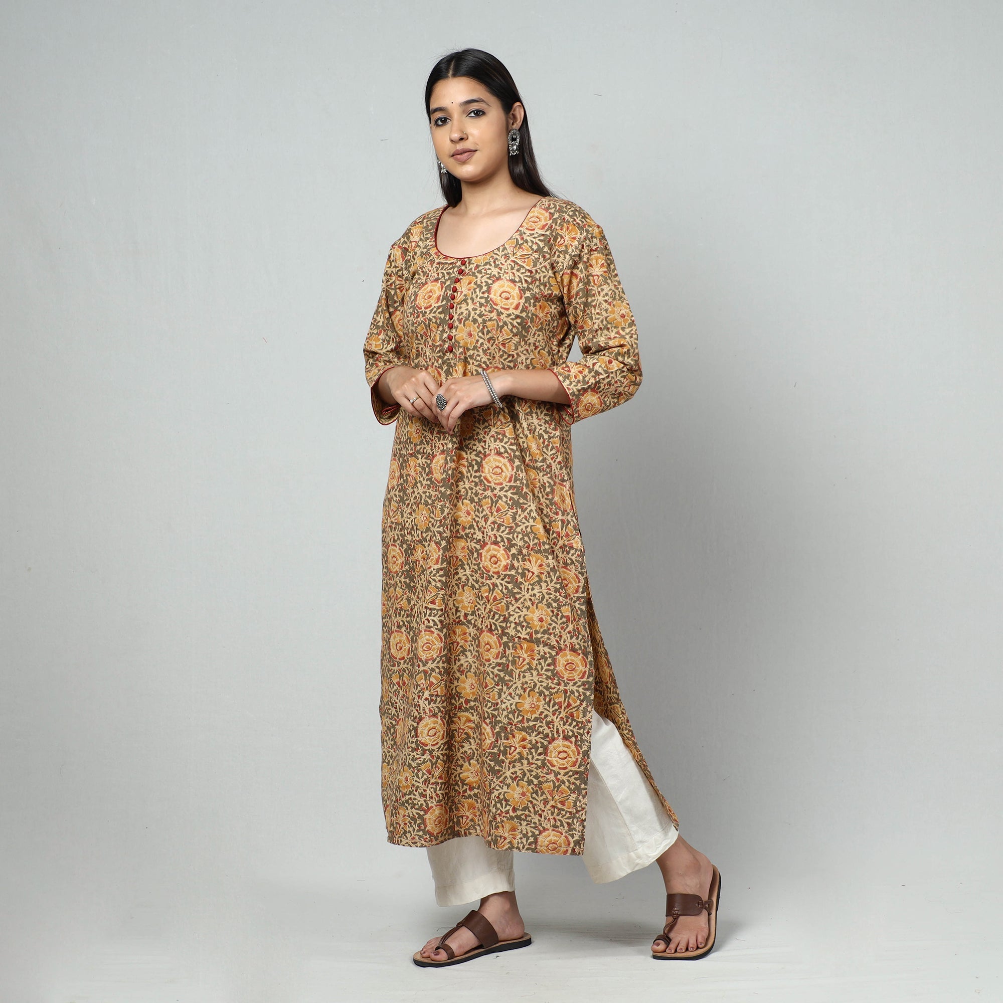 ITOKRI CASUALS Brown - Kalamkari Block Printed Cotton Long Kurta - view 2