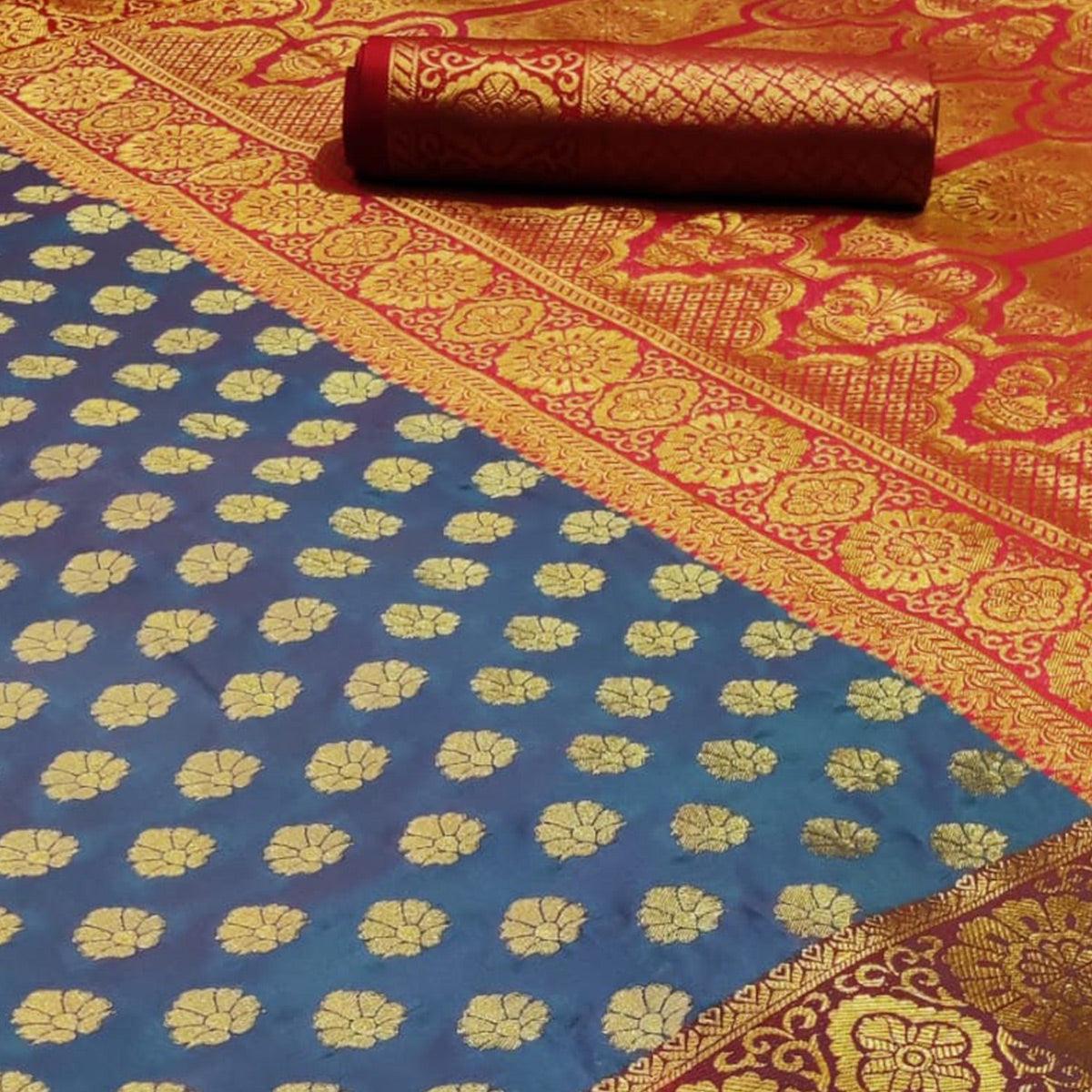 Peachmode Energetic Grey Colored Festive Wear Woven Heavy Silk Saree - view 2