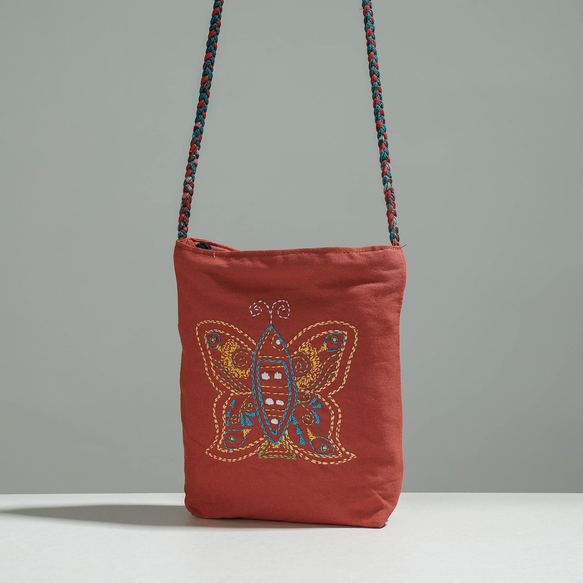 RANGILA DHAGA Brown - Cotton Fabric Hand Embroidered Sling Bag - view 2
