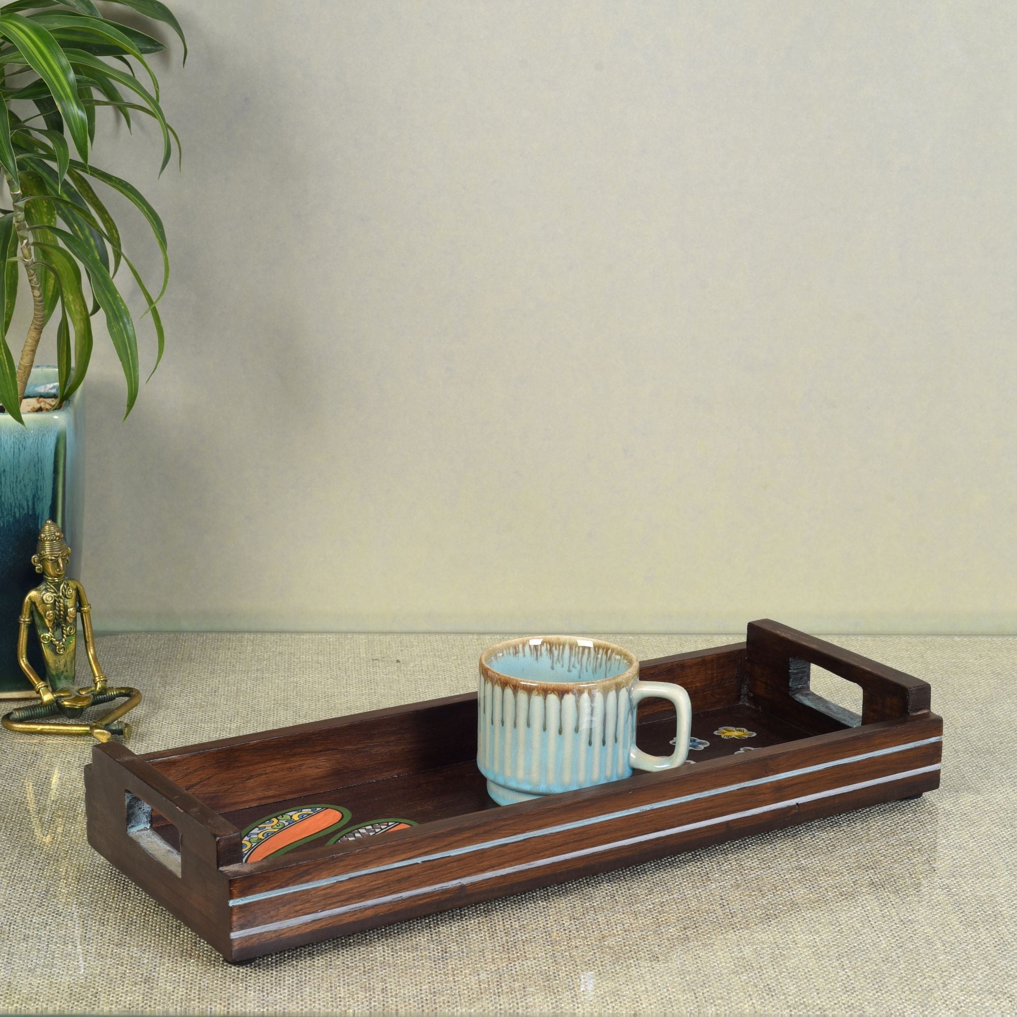 ART CREATIONS BY SUMAN SONTHALIA Brown - Blooming Leaves Serving Tray