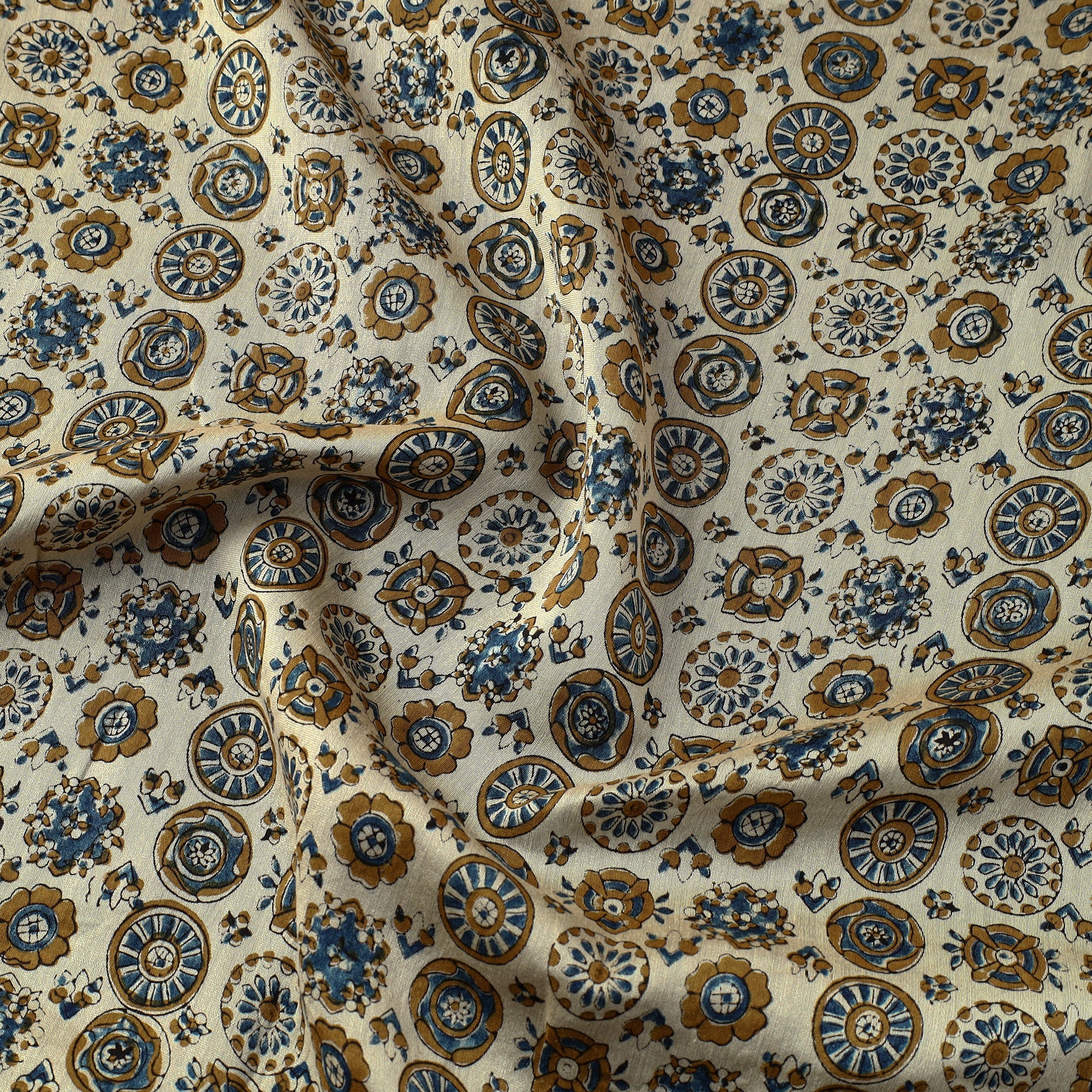AJRAKH BY SUFIYAN ISMAIL KHATRI Beige - Ajrakh Block Printed Natural Dyed Chanderi Silk Fabric 04 - view 3