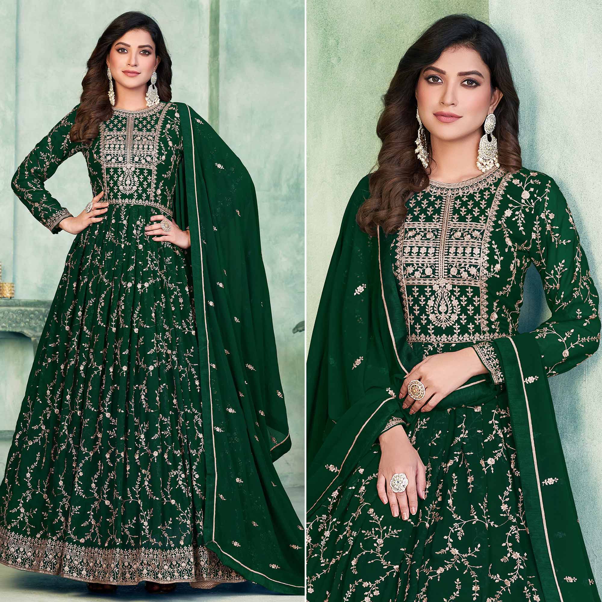 Green salwar suits – BlackTree green-embroidered-georgette-semi-stitched-anarkali-suit