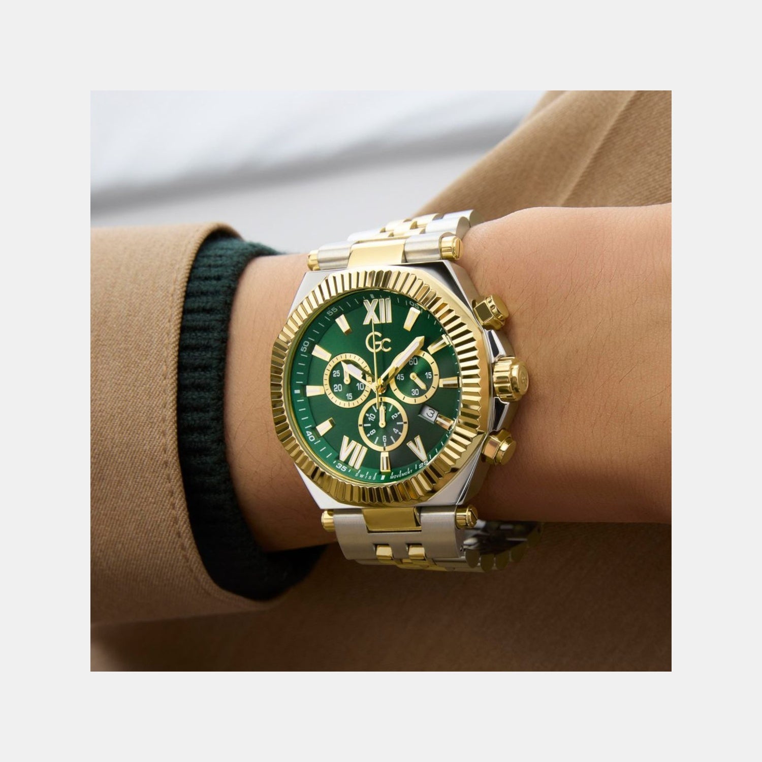 Gc Atlas Men Quartz Green Dial Chronograph Stainless Steel Watch Z66003G9 - view 6
