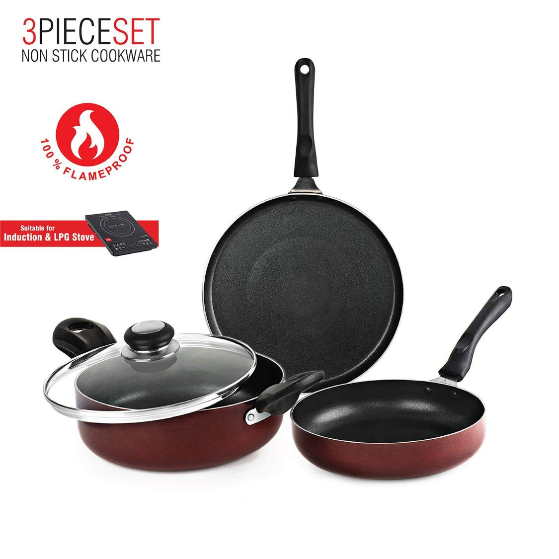 Cello Non-Stick Prima Induction Base Cookware Set, 3 Pieces - view 5