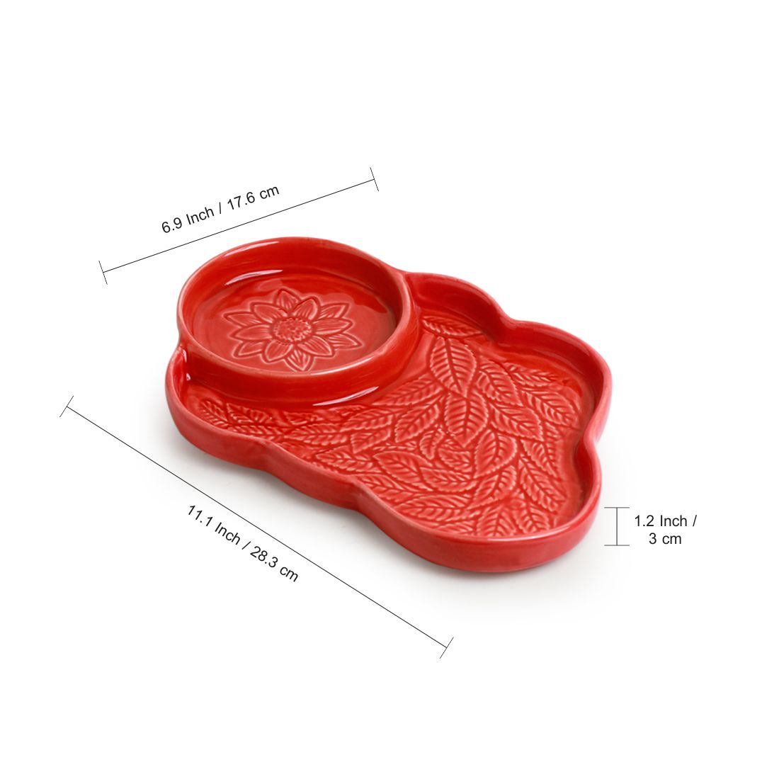 EXCLUSIVELANE 'Coral Reef' Chip-N-Dip Serving Platter In Ceramic (Hand Glazed Studio Pottery, Microwave Safe) - view 5