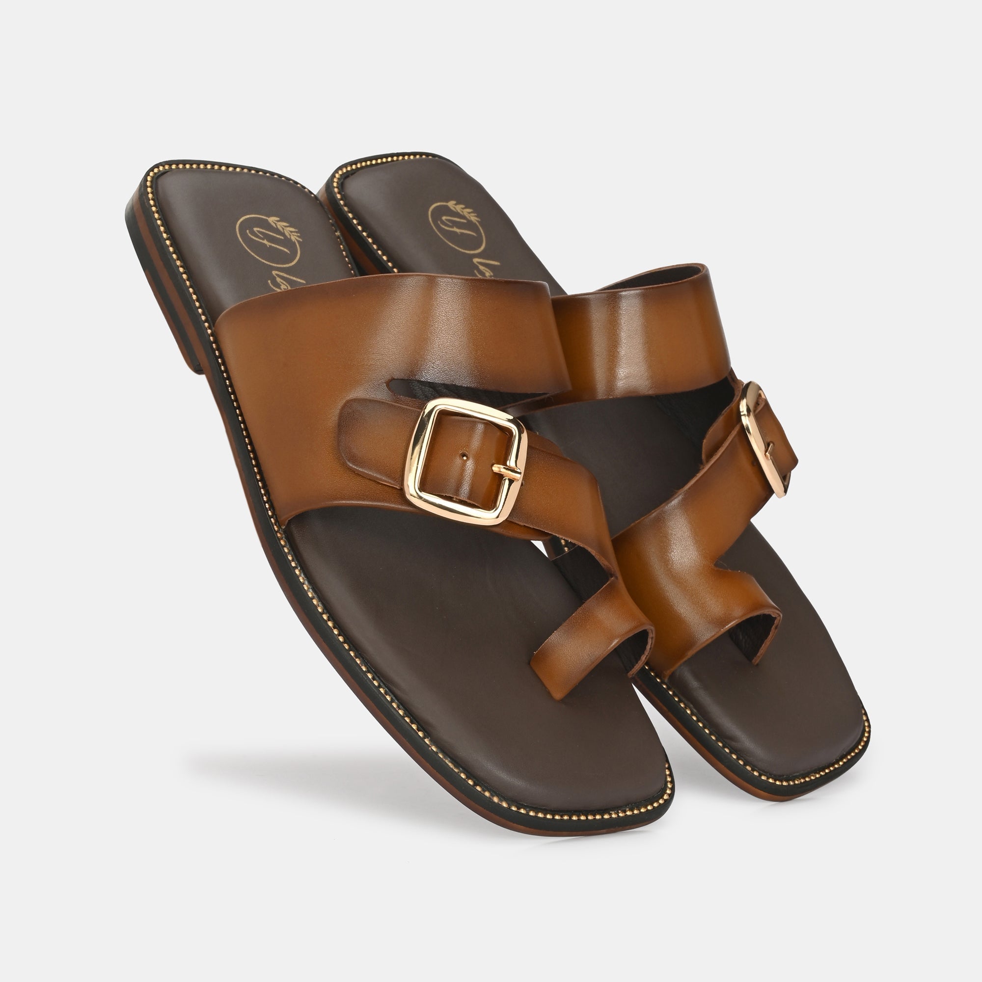 Tan Buckled Slippers by Lafattio - view 6