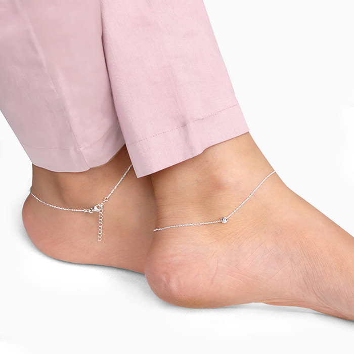 GIVA Jewellery Silver Minimal Bead Anklet
