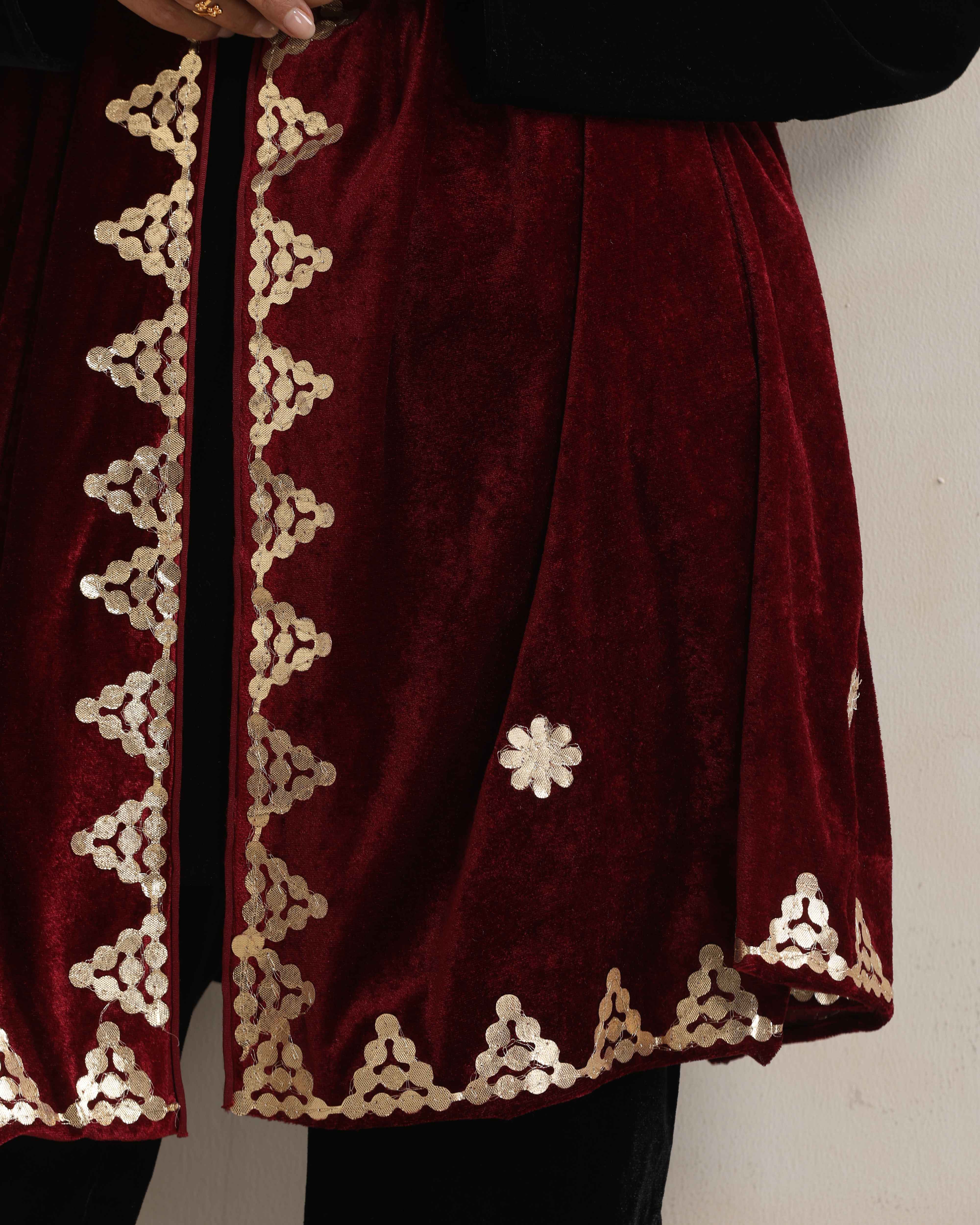 trueBrowns Maroon Velvet Gota Patti Stole - view 4