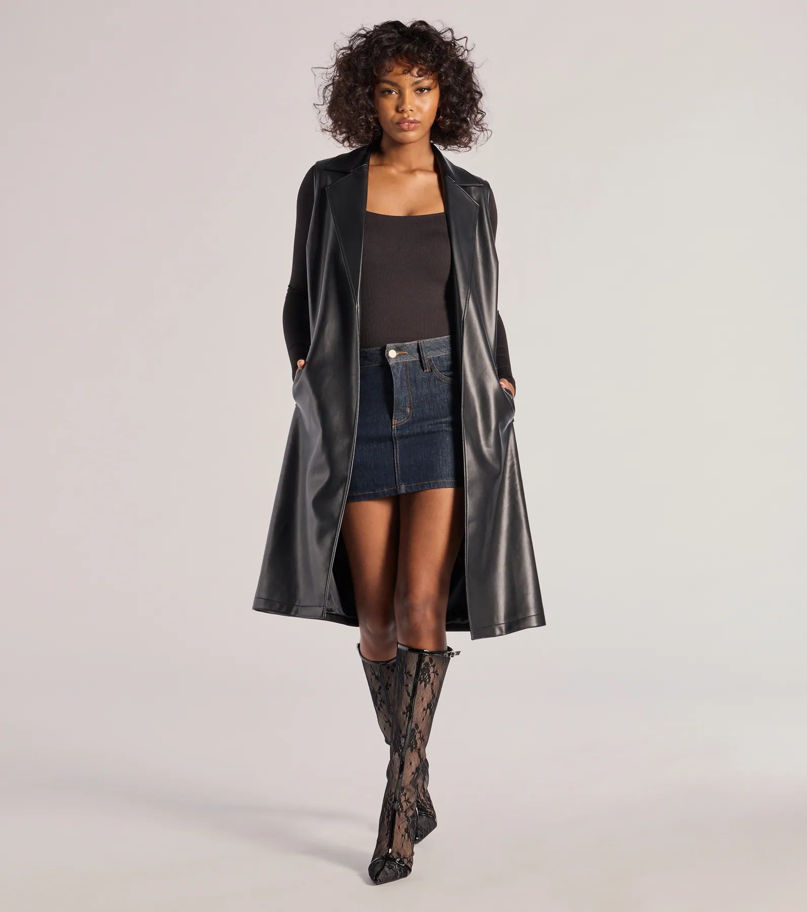 Windsor Sleek Icon Faux Leather Long Belted Vest