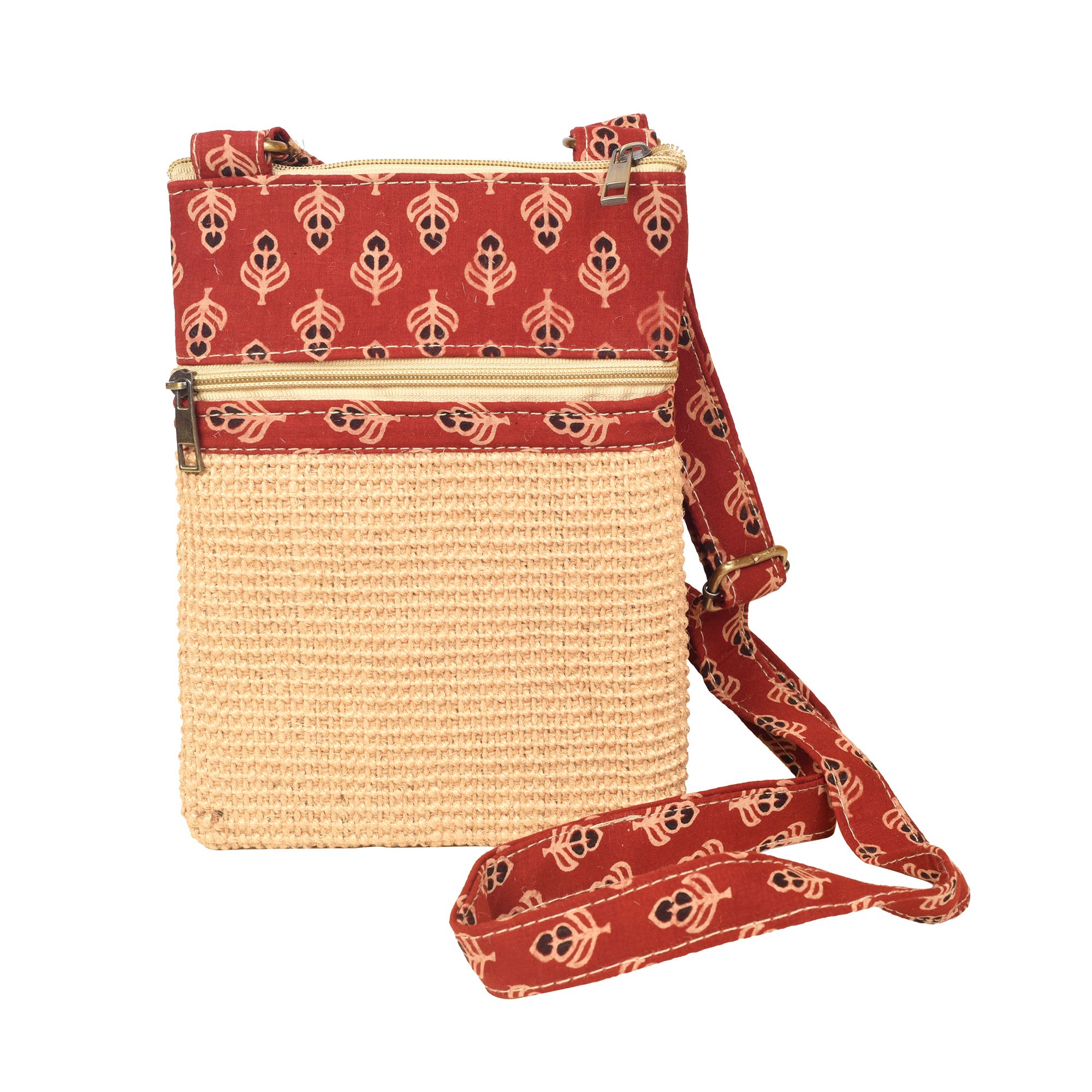 ART CREATIONS BY SUMAN SONTHALIA Beige - Kalamkari Tan Sling Bag in Structered Jute Fabric - view 2