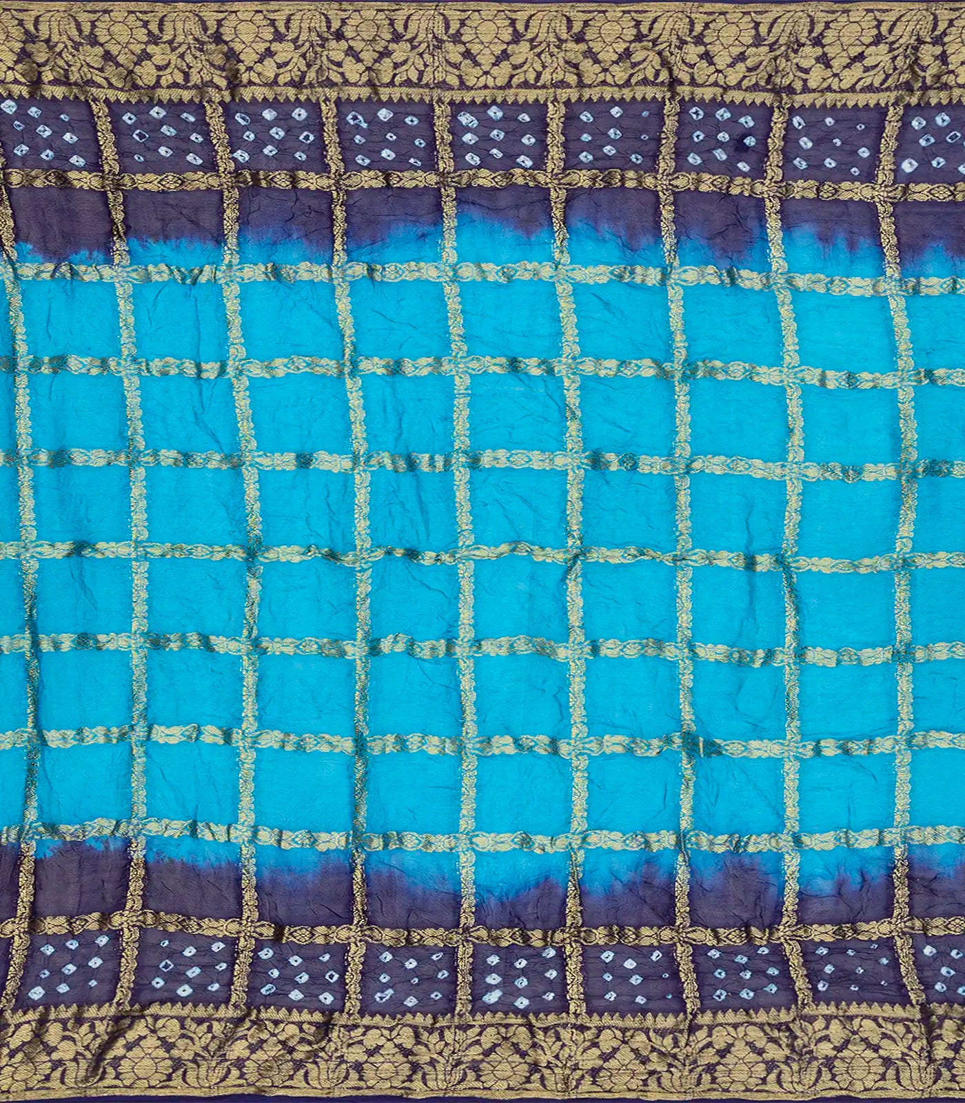 RmKV Turqoise Woven Blended Bandhej Saree With Checks-Turquoise - view 4