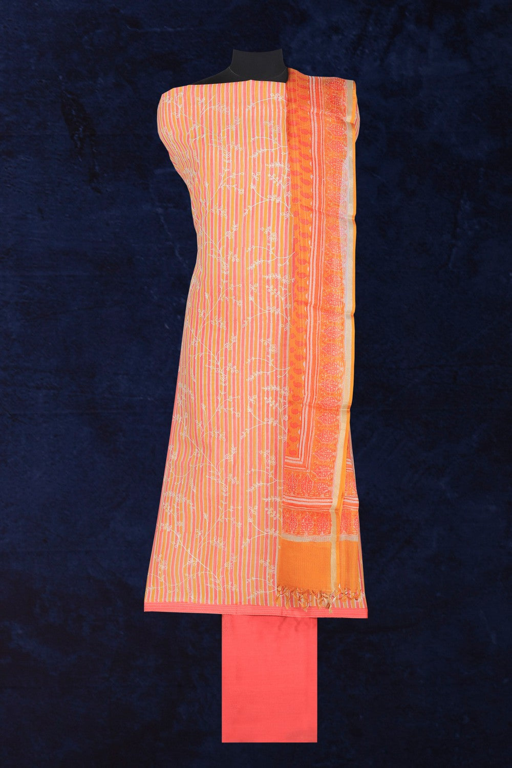 Kalanjali Cotton Silk Unstitched Suit With Dupatta (3 Pcs Set)
