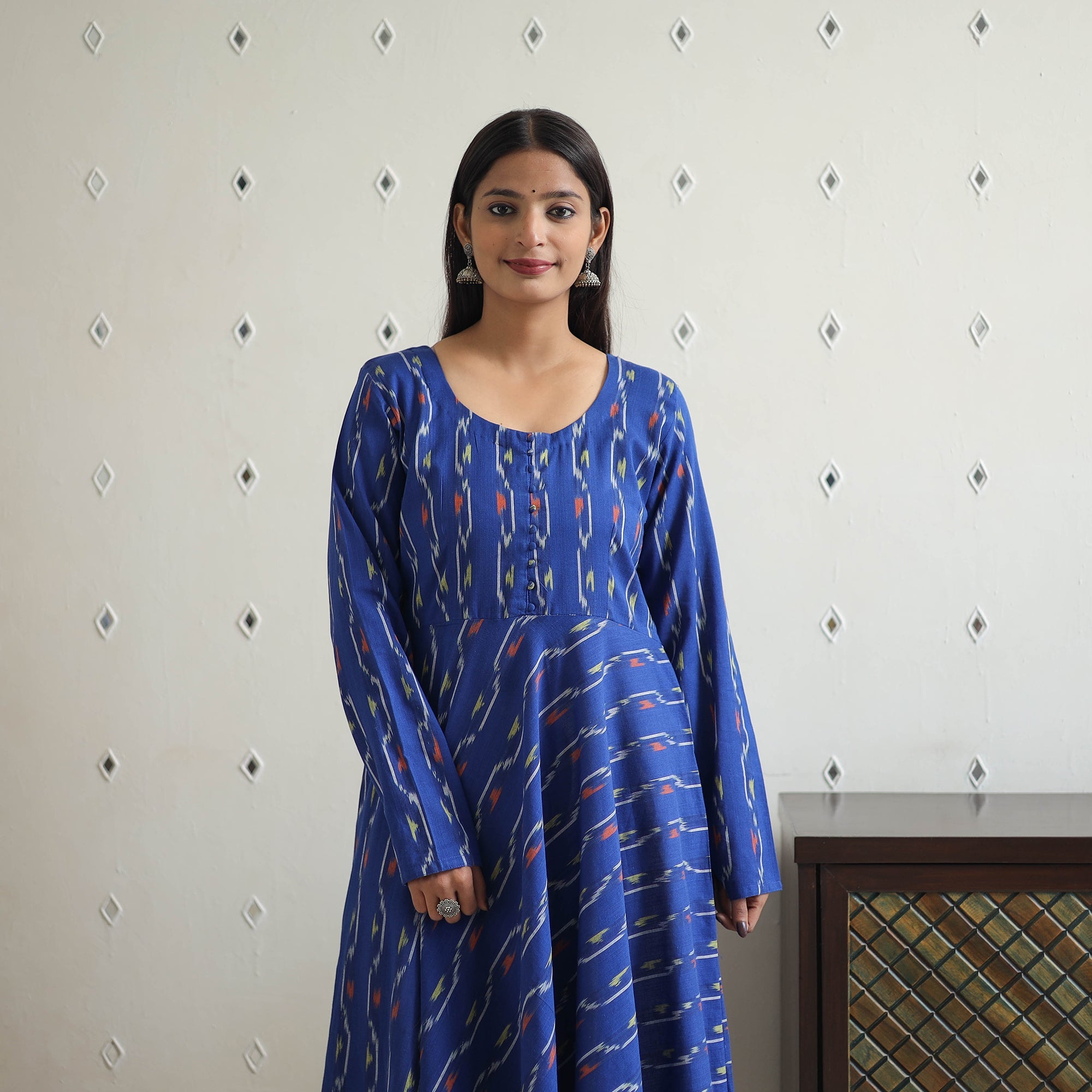 ITOKRI CASUALS Blue - Cotton Flared Pochampally Ikat Kurta 12