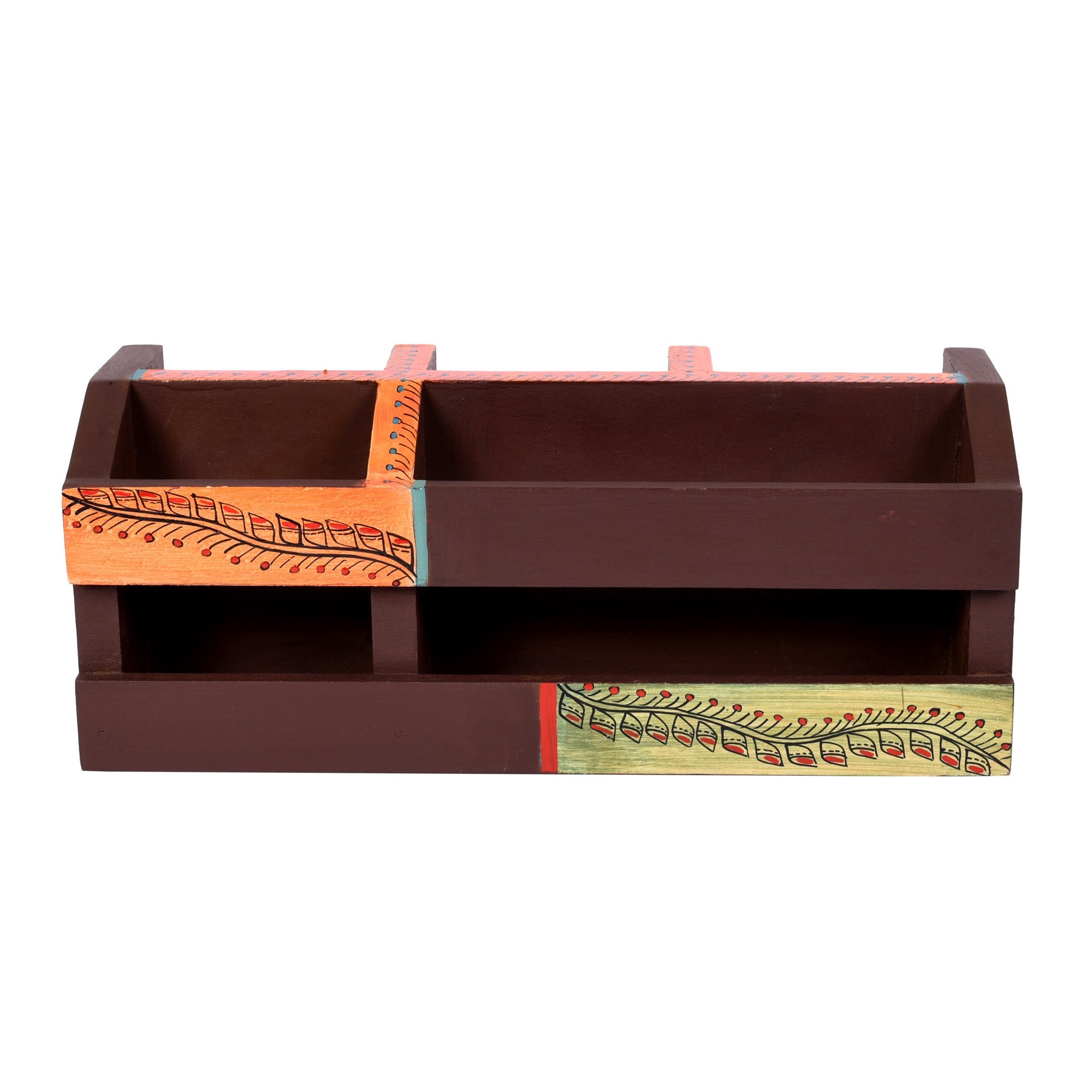 ART CREATIONS BY SUMAN SONTHALIA Brown - Cutlery Holder Handcrafted in Wood with Tribal Art (10x3.5x4") - view 2