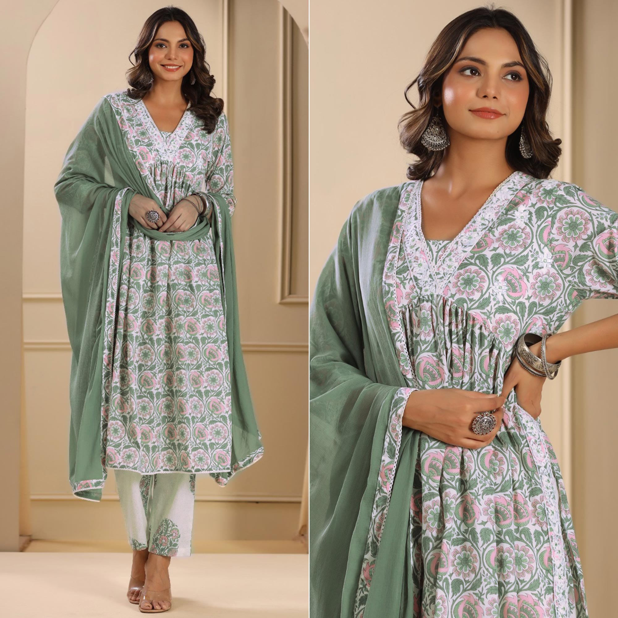 Green suits – BlackTree green-floral-printed-pure-cotton-naira-cut-suit