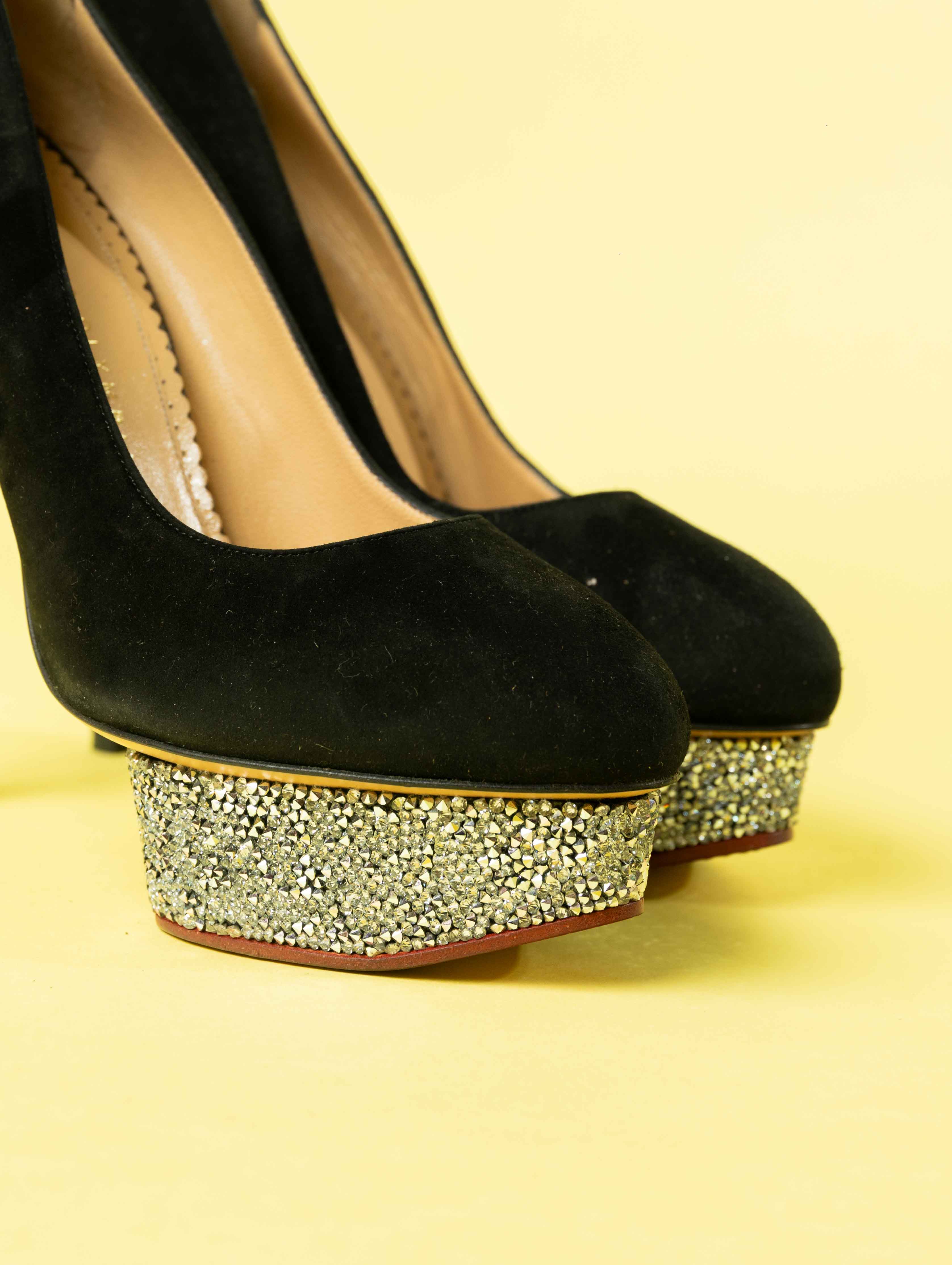 Charlotte Olympia Black Suede Sequin Pumps - view 2
