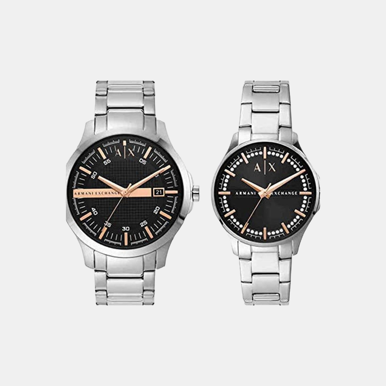 Armani Exchange Hampton Couple Quartz Black Dial Analog Stainless Steel Watch AX7132SET