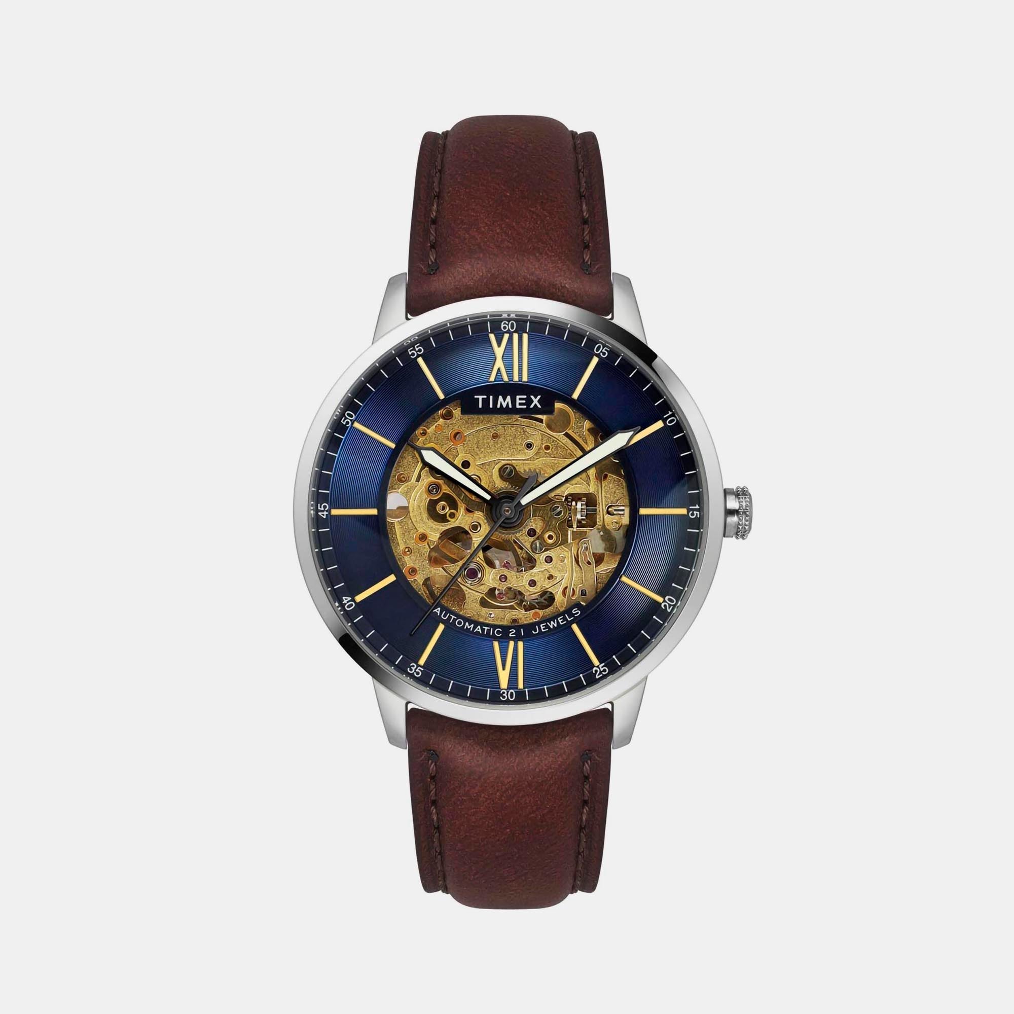 Timex E Class Men Automatic Blue Dial Analog Leather Watch TWEG23501