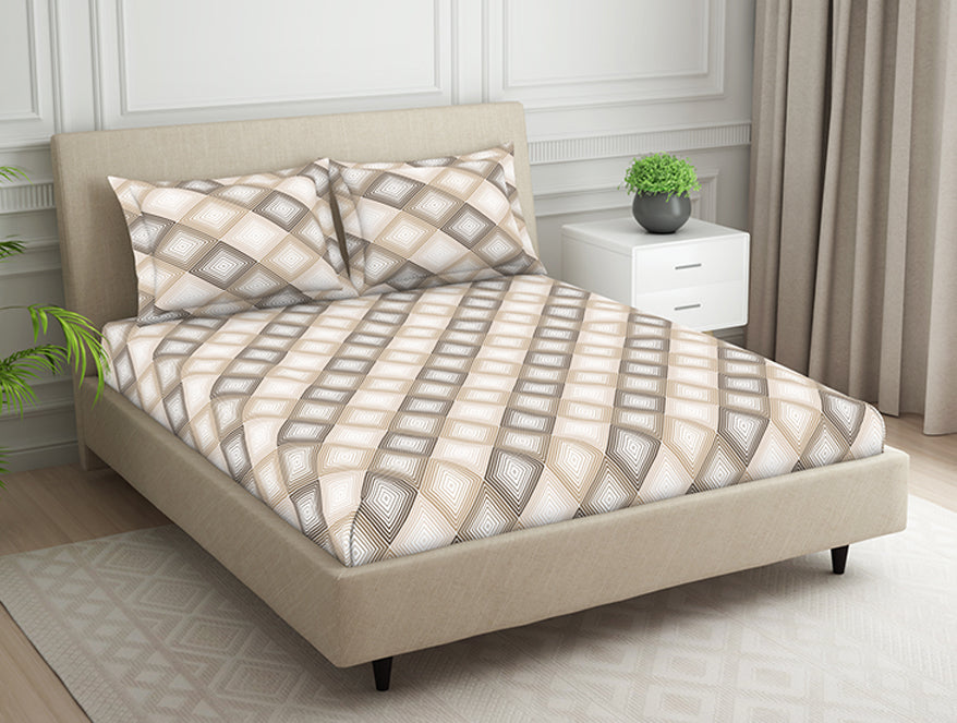 Spaces India Geometric Beige Polycotton Fitted King Harmony - By Welspun - view 2