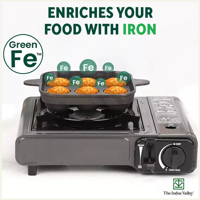 The Indus Valley 9 Pit/Cup CASTrong Cast Iron Paniyaram/Appe Pan+ Free Spatula, Pre-seasoned, Natural Nonstick, 100% Pure, Toxin-free, 24 cm, 1.34 kg - view 7