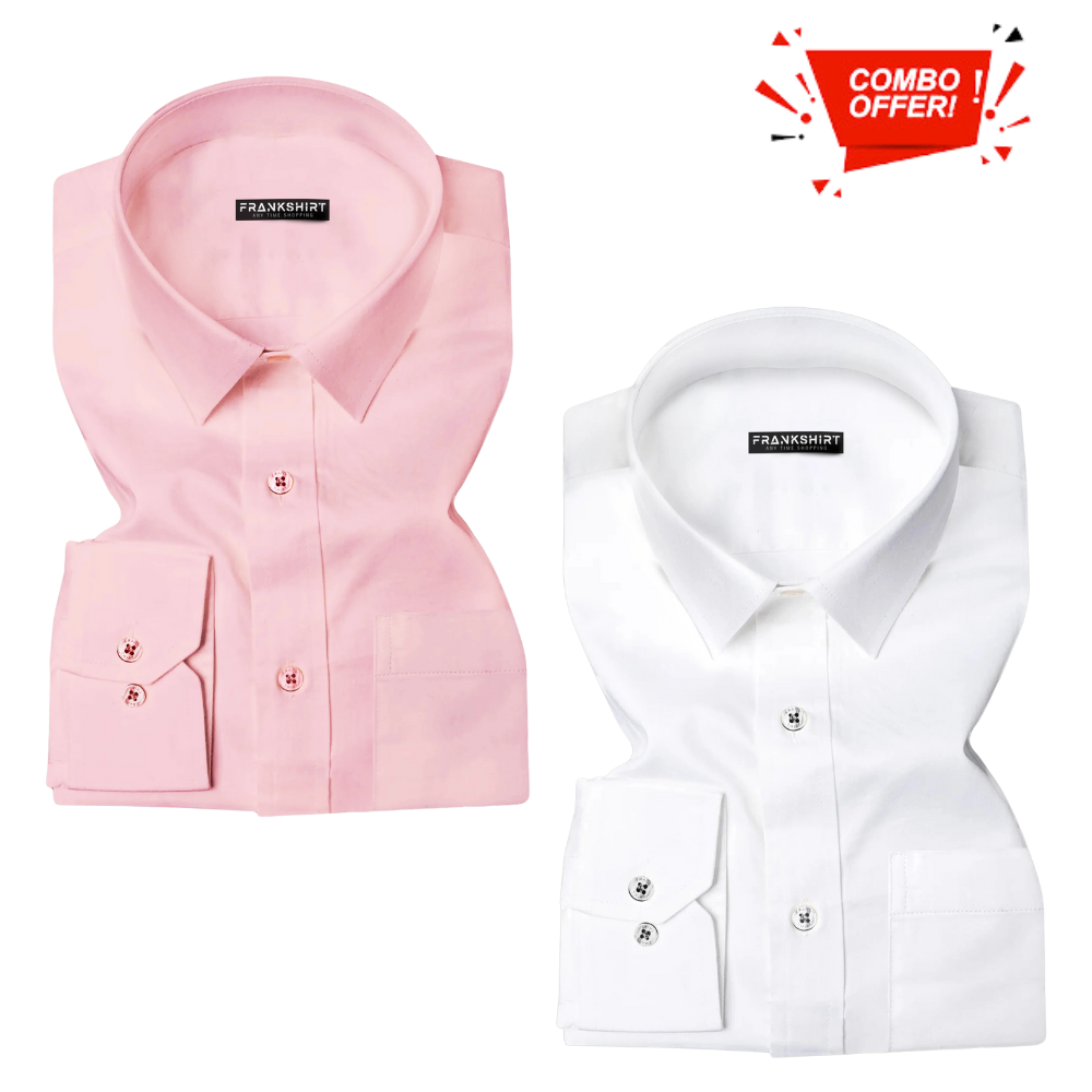 BlackTree Pack of 2 Cotton Shirt for Man (Light Pink and White)
