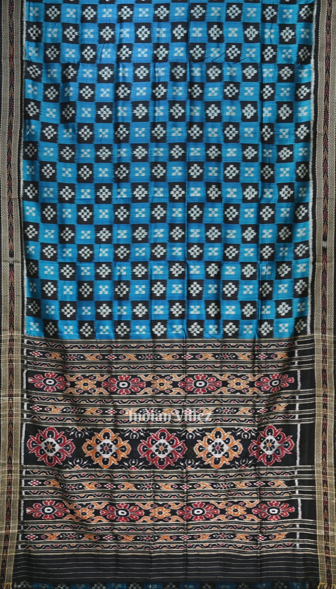 IndianVillèz Cupper Suphate Black Pasapali Theme Odisha Ikat Khandua Silk Saree