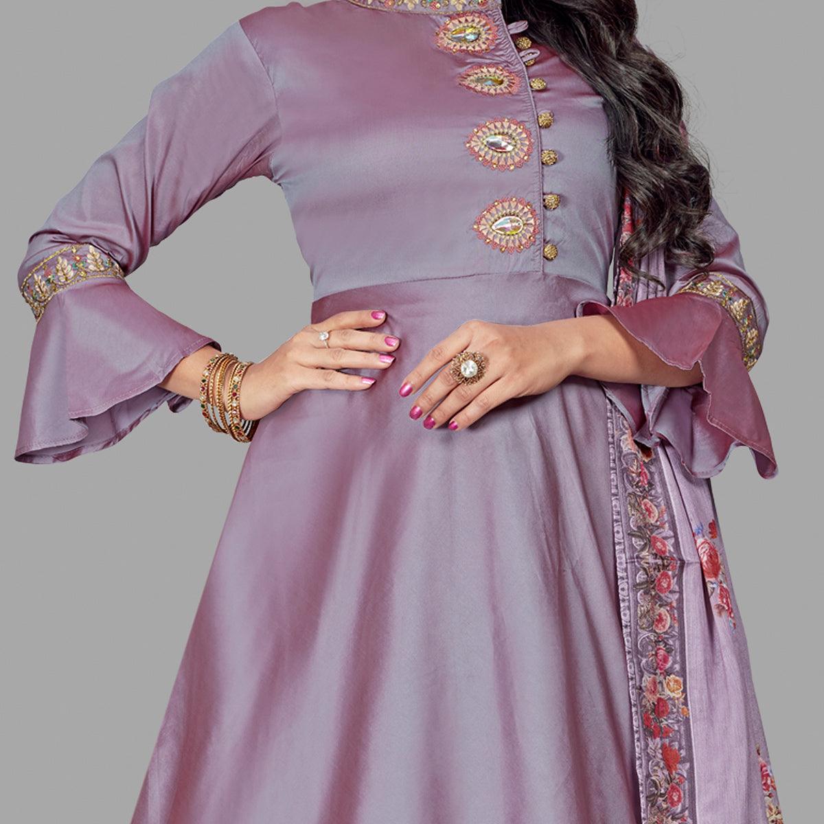 Peachmode Seller Charming Pink Coloured Embroidered Party Wear Taffeta Gown - view 5
