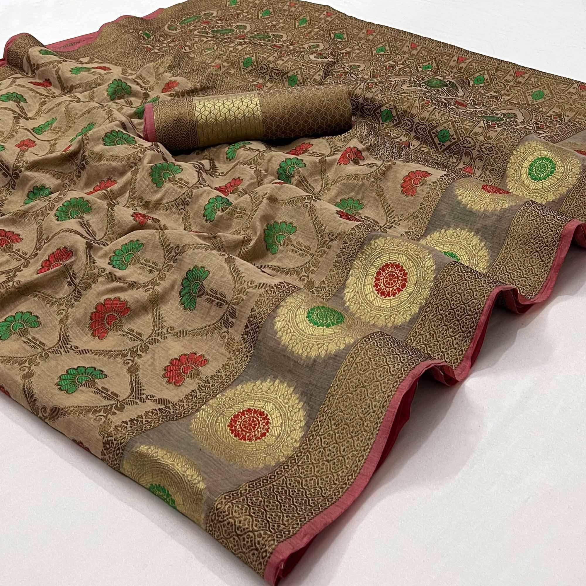 Peachmode Chiku Woven Cotton Blend Saree – Women's