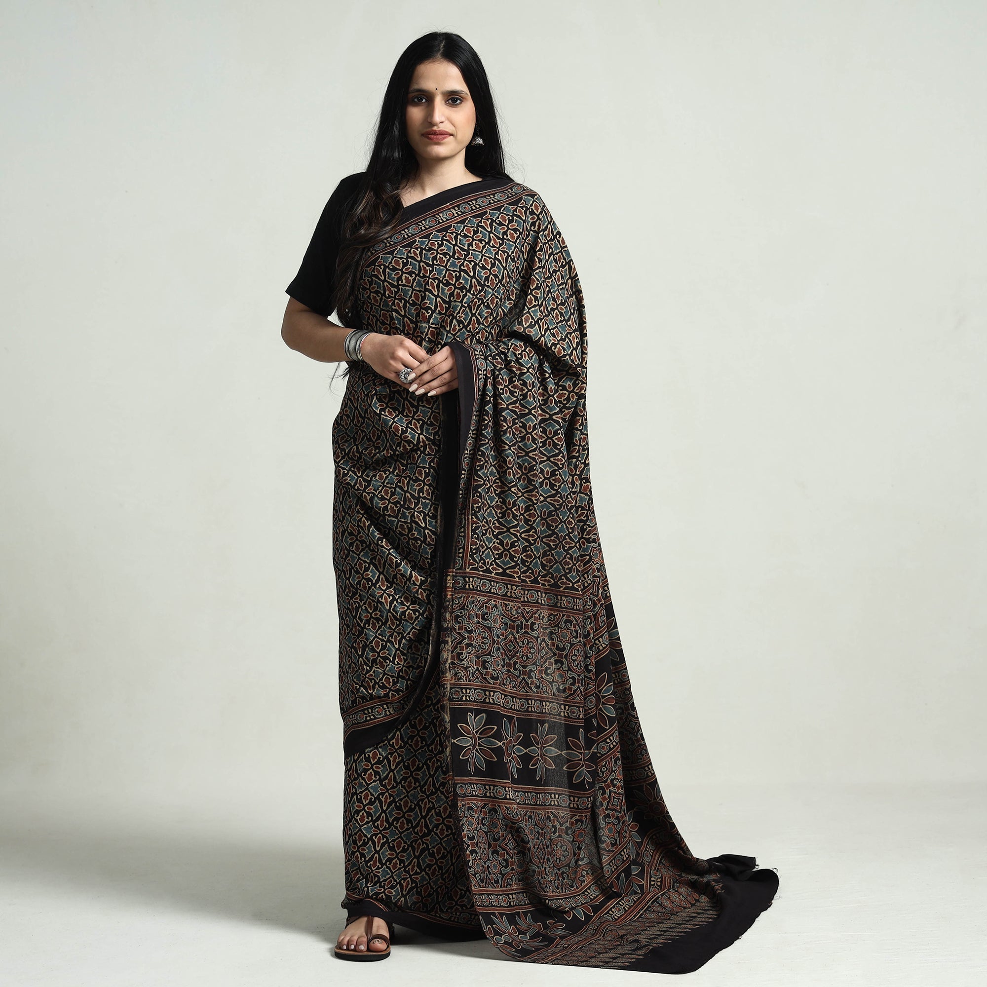 KACHCHH JI CHHAAP Multicolor - Ajrakh Block Printed Cotton Saree
