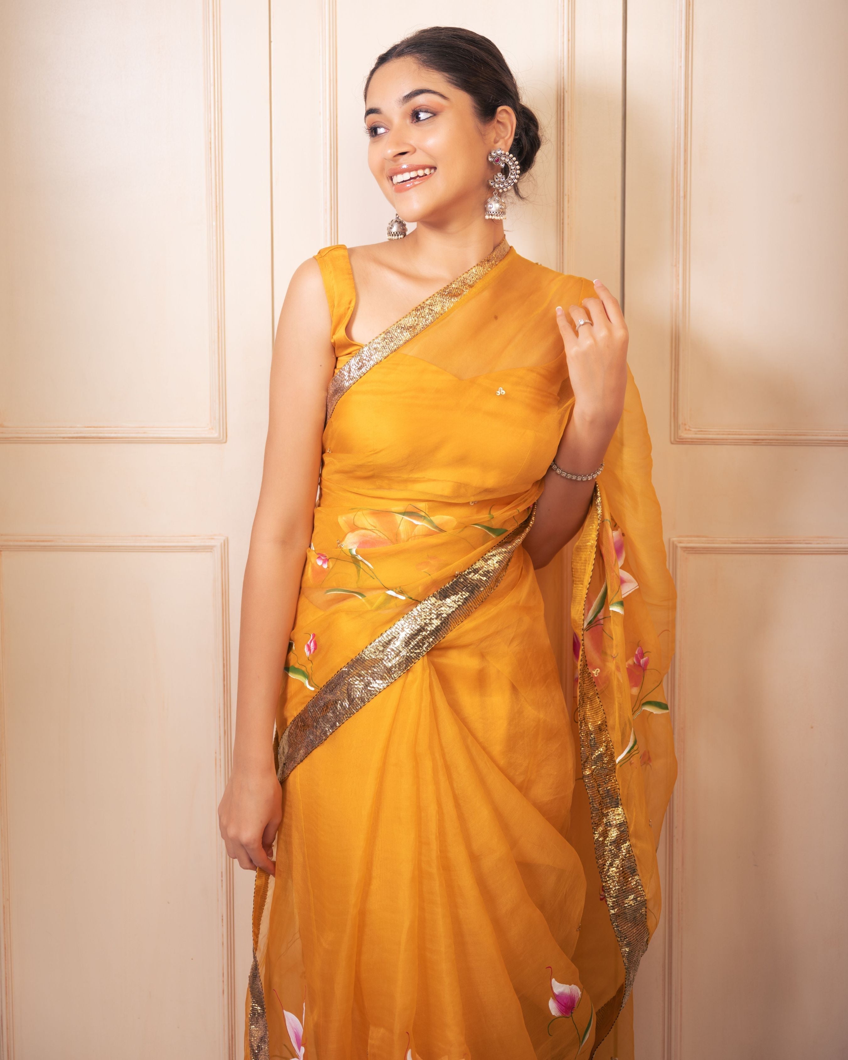 Aachho Surya Handpainted Gota Pure Organza Saree - view 4