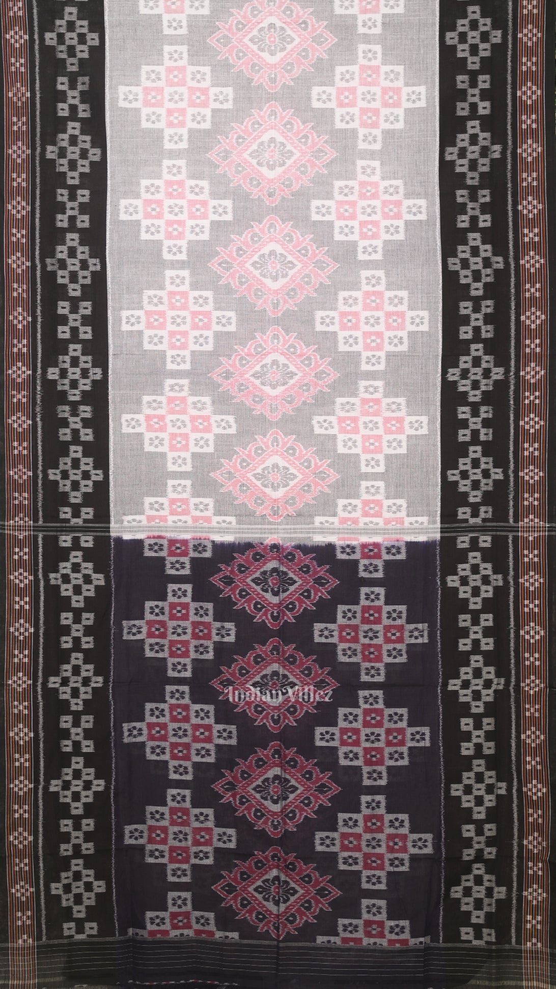 IndianVillèz Gray Black Body Pasapali Odisha Ikat Sambalpuri Cotton Saree
