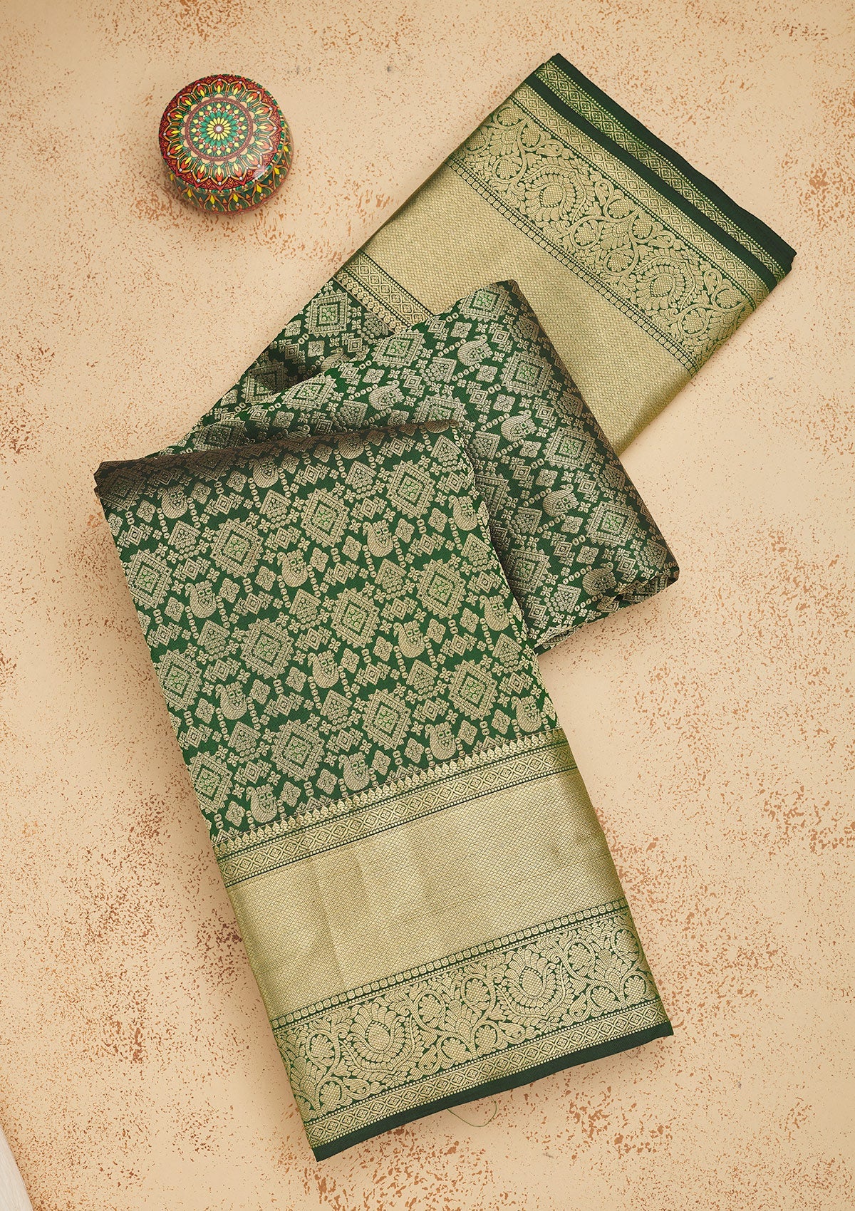 Koskii Bottle Green Zariwork Pure Silk Saree – Women's