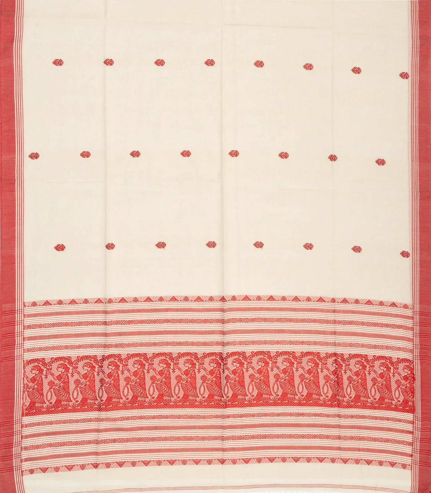 RmKV Off White Handloom Bengal Cotton Saree With Floral Buttas - view 2